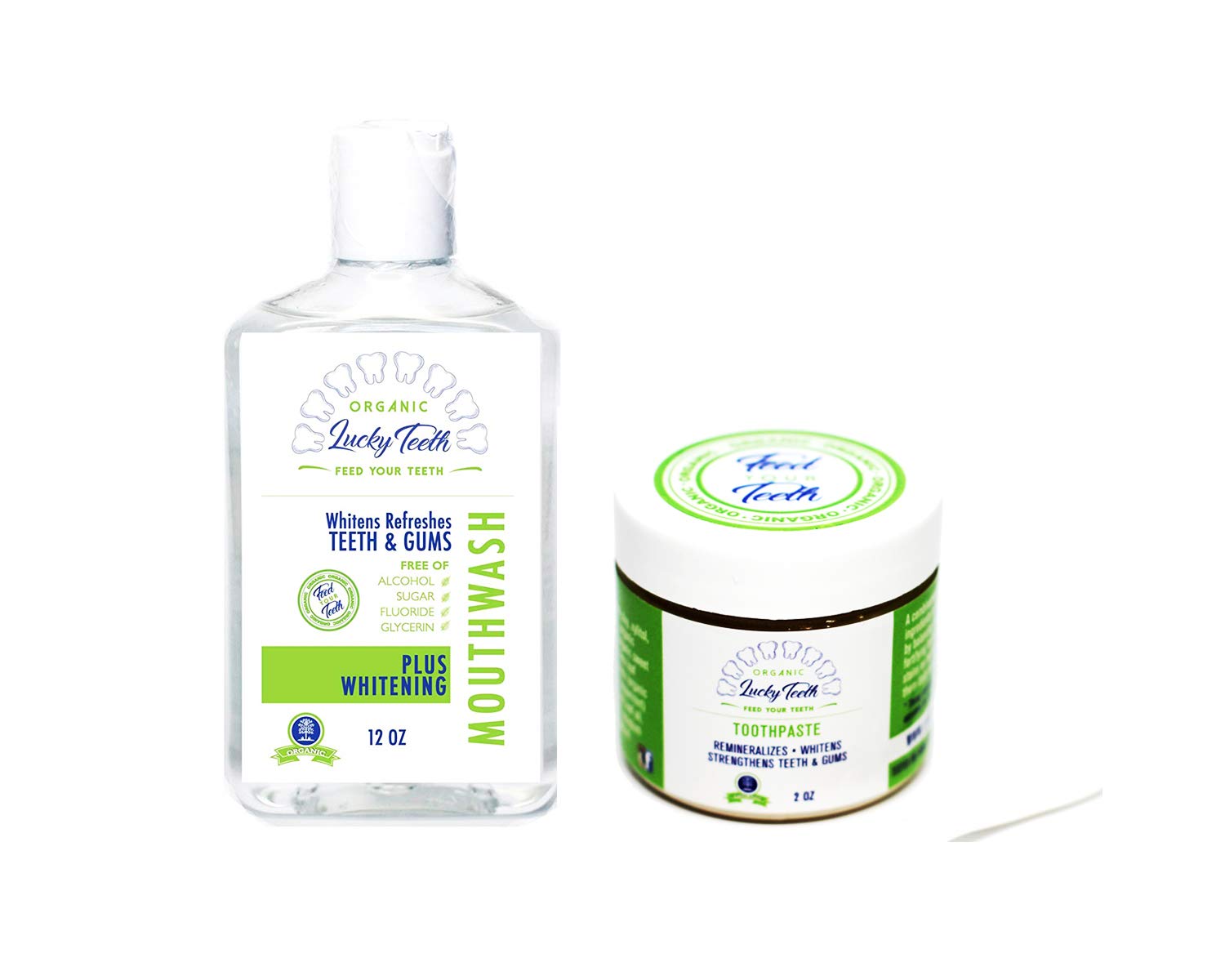 Organic Oral Care Pack - Food Grade Peroxide Whitening Mouthwash + Remineralizing Toothpaste - by Lucky Teeth