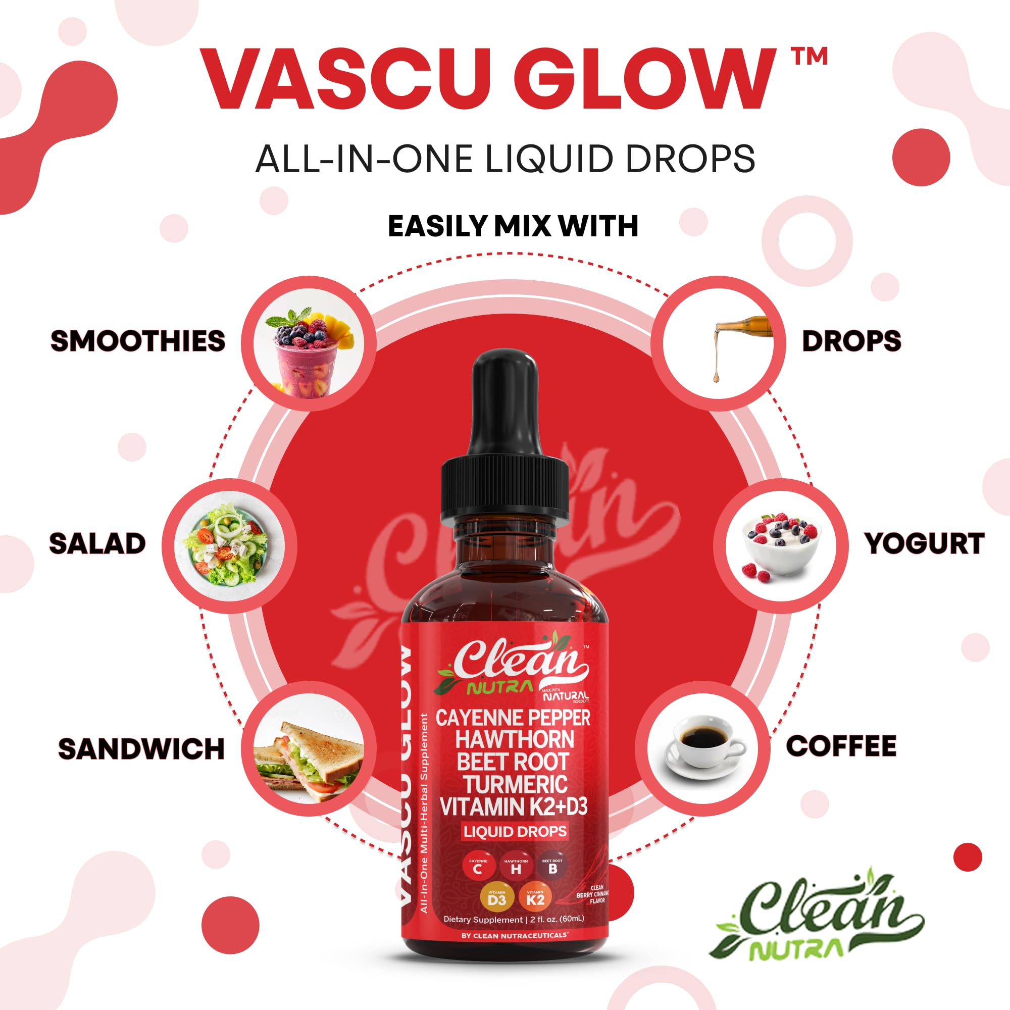 Clean Nutra Vascu Glow All-in-One: Cayenne Pepper Drops + Hawthorn Berry