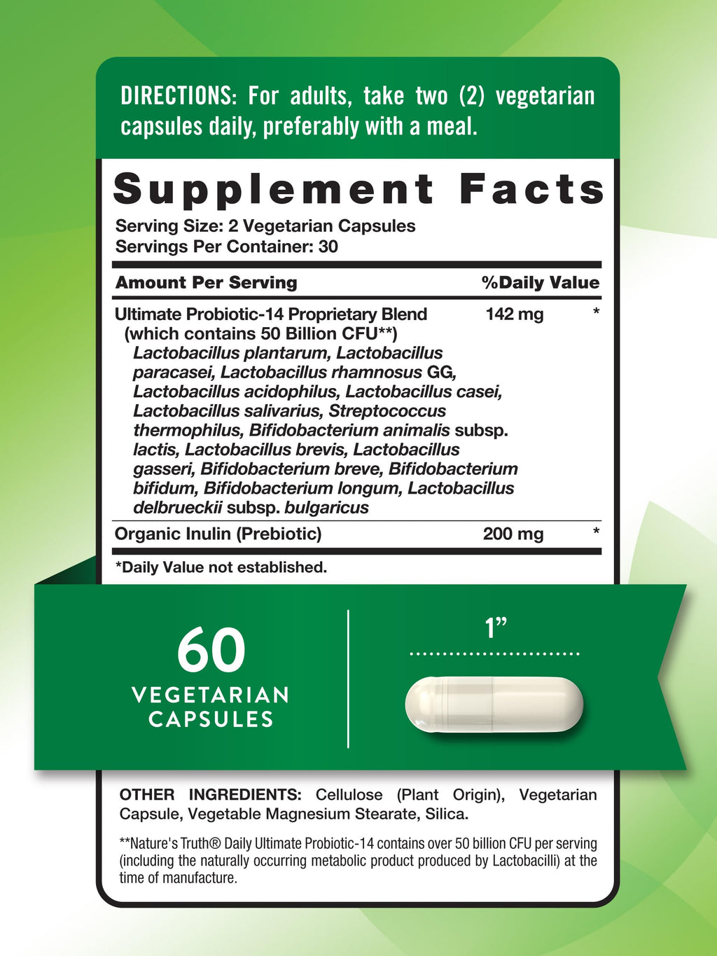 Nature's Truth Probiotic for Women and Men | 50 Billion CFU, 14 Strains, 60 Veg Capsules
