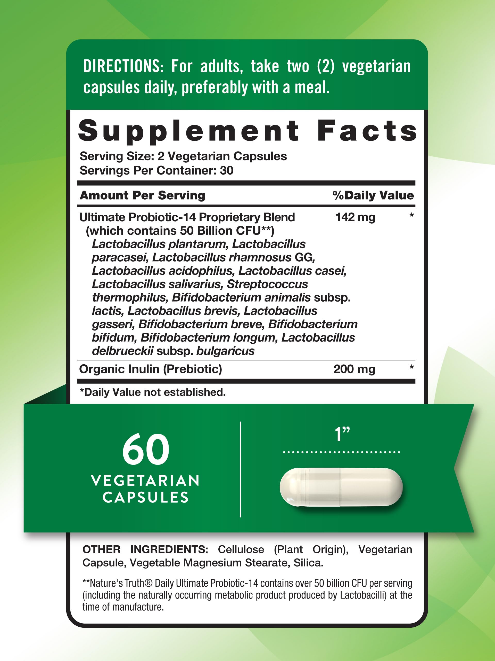 Nature's Truth Probiotic for Women and Men | 50 Billion CFU, 14 Strains, 60 Veg Capsules