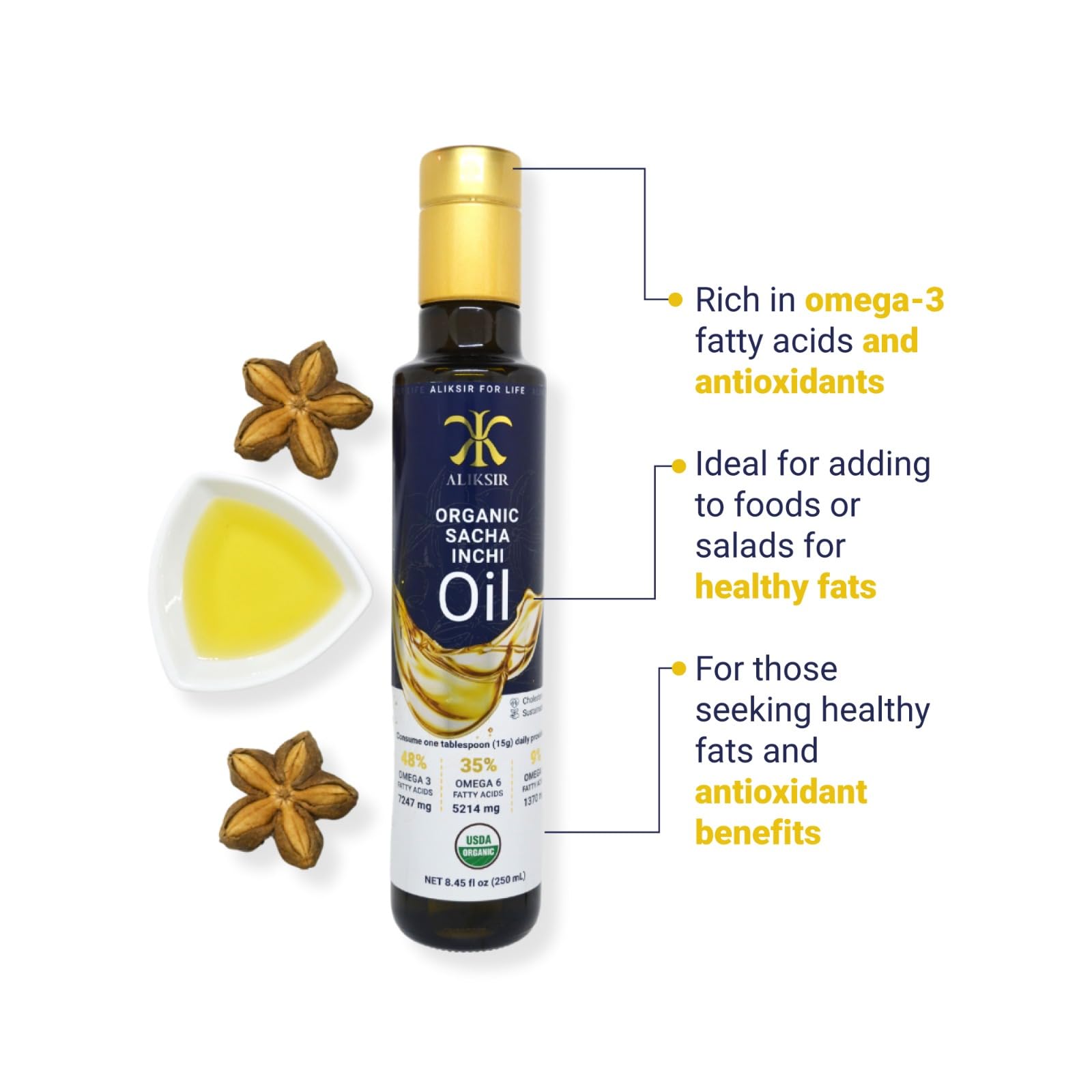 Organic Sacha Inchi Oil – Amazonian Seed, Extra Virgin, Cold-Pressed | High Omega-3 & 100% Natural