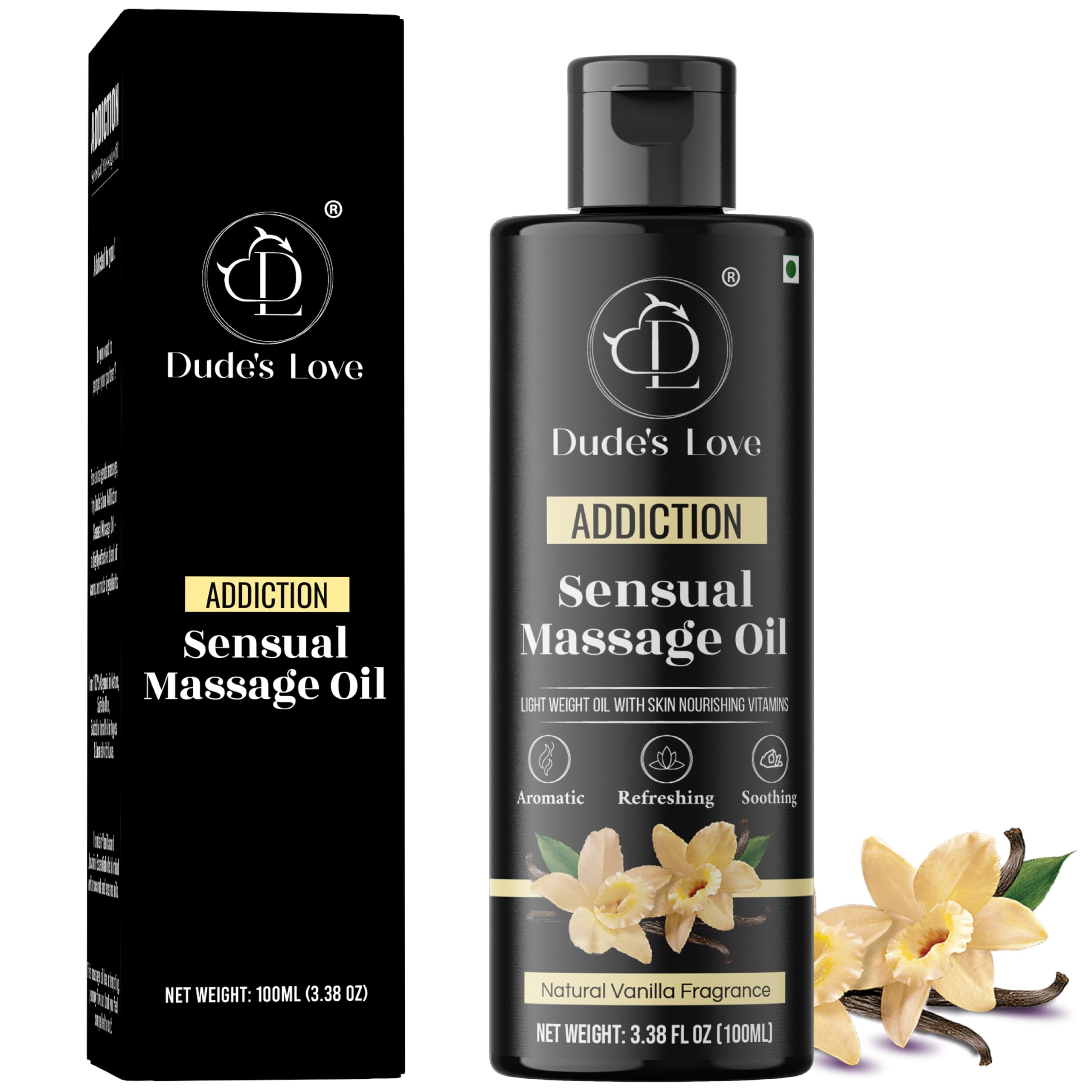 Organic Sensual Delights Vanilla Massage Oil - No Stain & Non-Sticky | Fractionated Coconut Oil, Jasmine