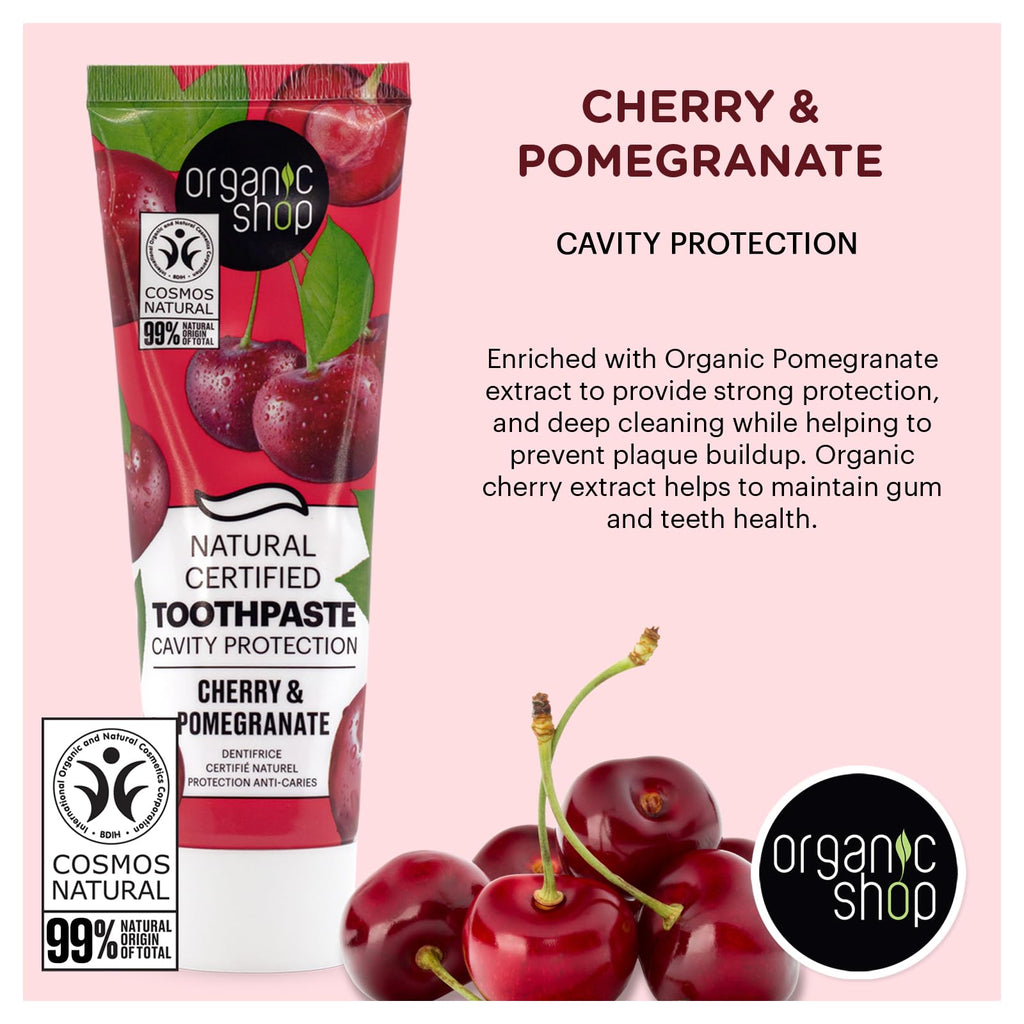 Organic Shop Cherry Toothpaste – Cavity Protection, Natural Ingredients, Fluoride-Free, Vegan & COSMOS Natural Certified – Pack of 2