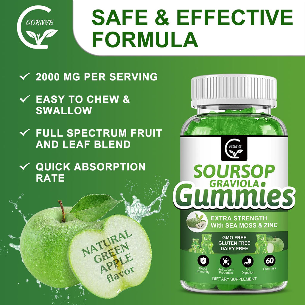 Organic Soursop Graviola Gummies – 2200mg, Zinc & Vitamin C (60)