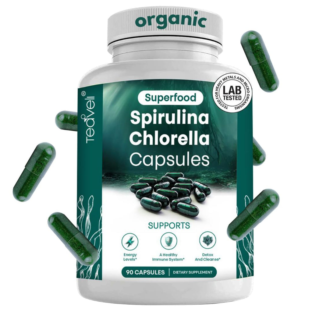 Organic Spirulina & Chlorella Capsules – Detox, Energy & Immune Support | 90 Ct