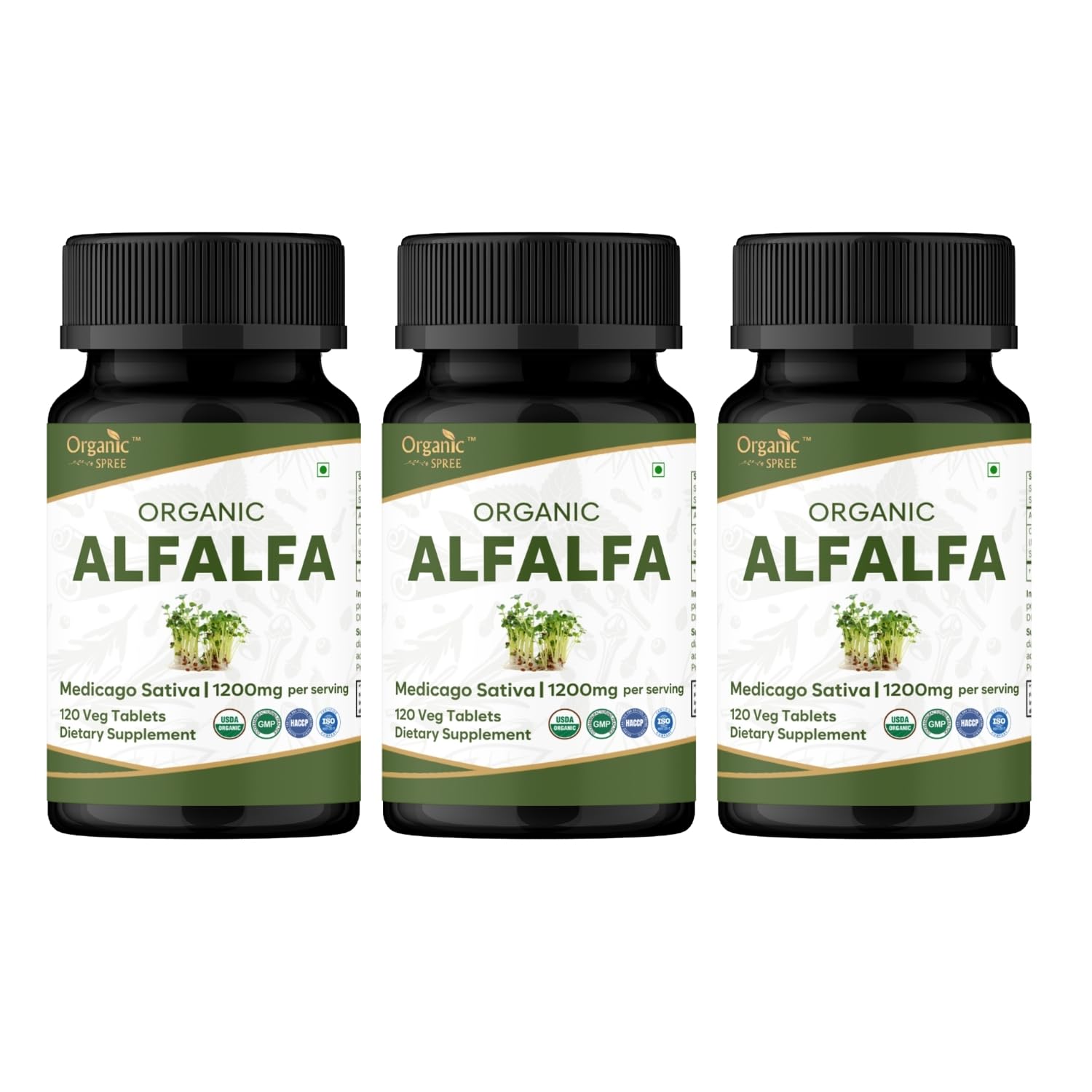 Organic Spree Alfalfa 120 Tablets | Medicago Sativa | USDA Organic | Pack of 3
