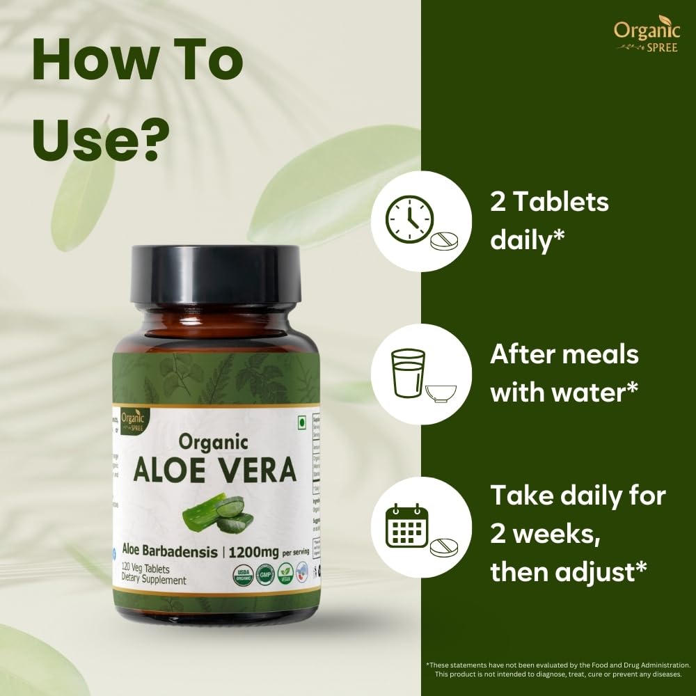 Organic Spree Aloe Vera Tablets – USDA Organic | Digestion & Skin Health | 120 Tablets