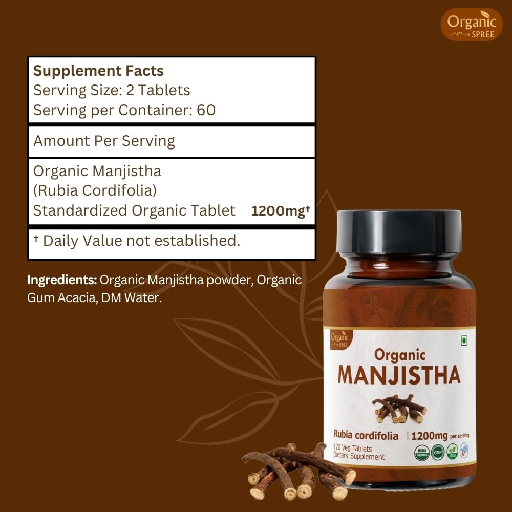 Organic Spree Manjistha 120 Tablets – 3 Pack | USDA Organic Certified | Lymphatic Support