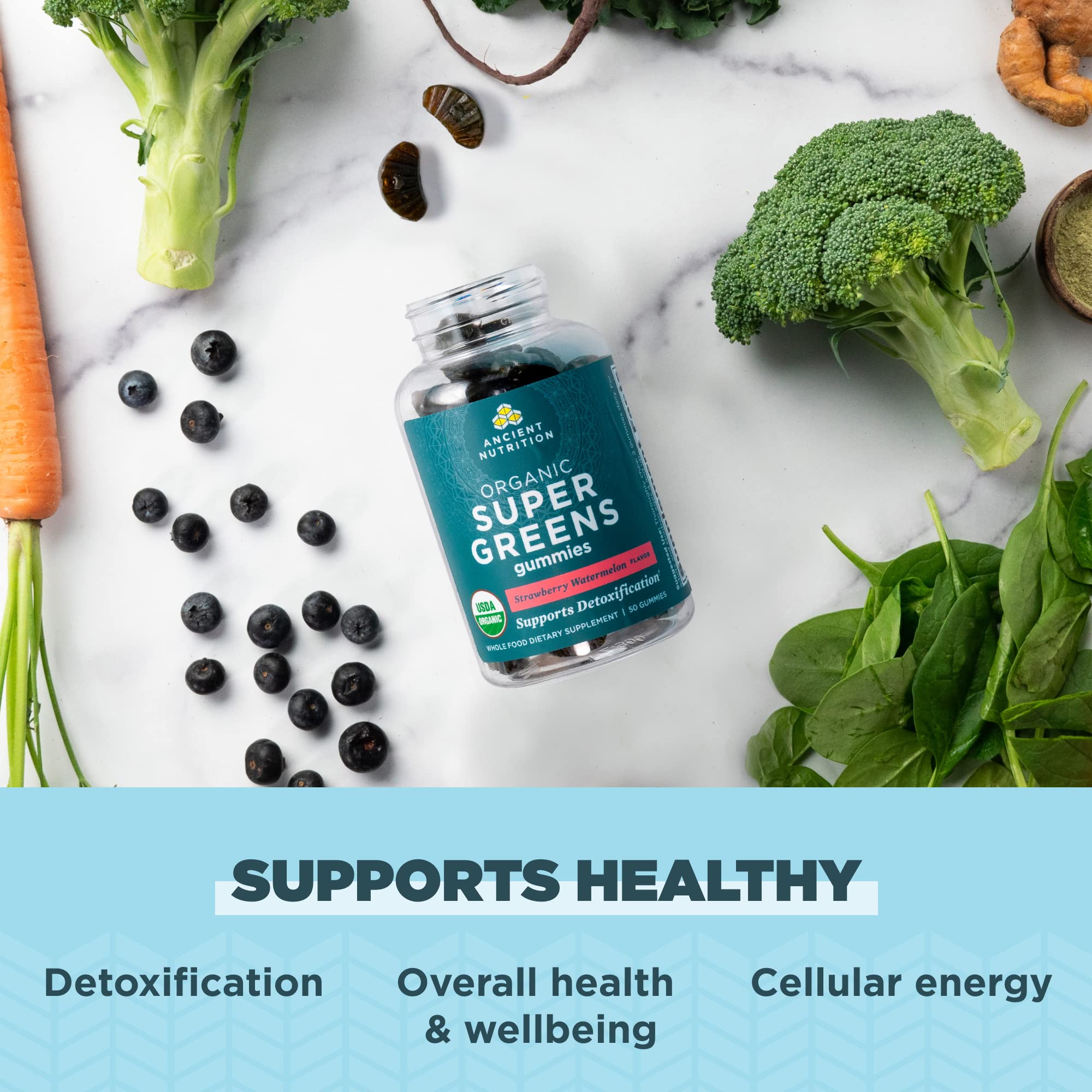 Ancient Nutrition Supergreens Gummy – Organic Superfood Gummies (100 Count)
