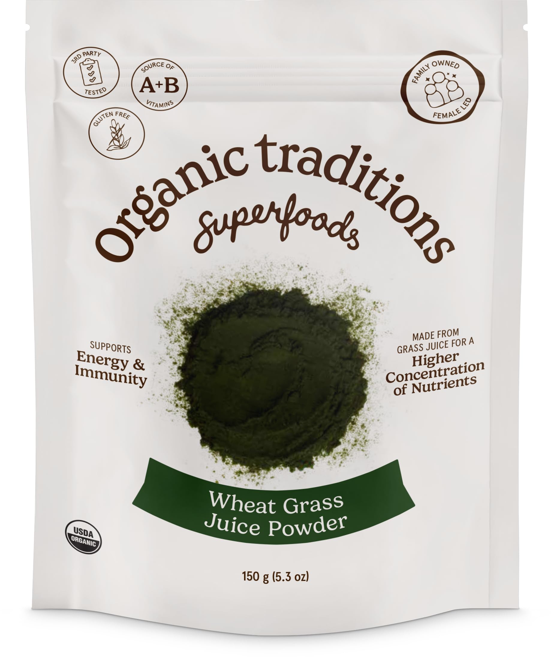 Organic Traditions Wheat Grass Powder - Gluten Free, Vegan, Non-GMO (150g)