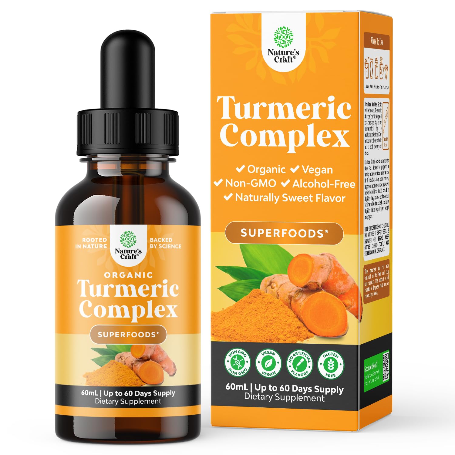 Organic Turmeric Liquid Drops for Adults – Turmeric Curcumin with Black Pepper & Ginger (60ml)