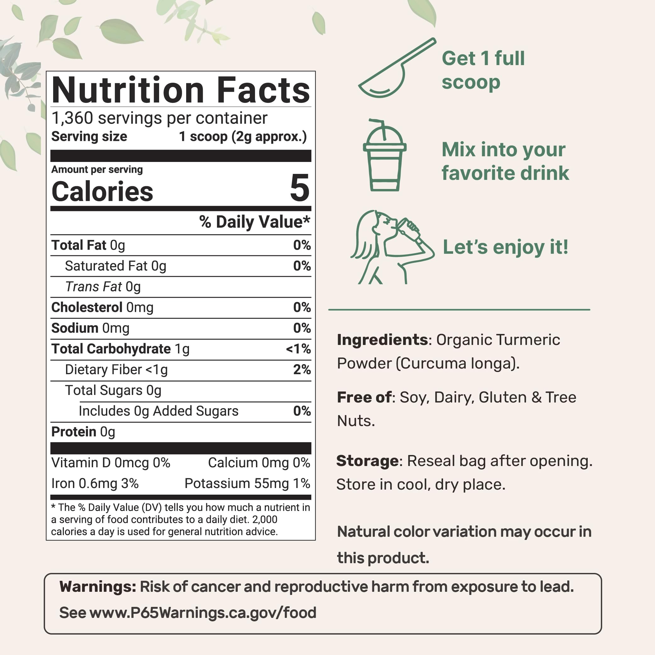 Organic Turmeric Powder 5 lbs | Rich in Curcumin | Non-GMO & Vegan | India Origin