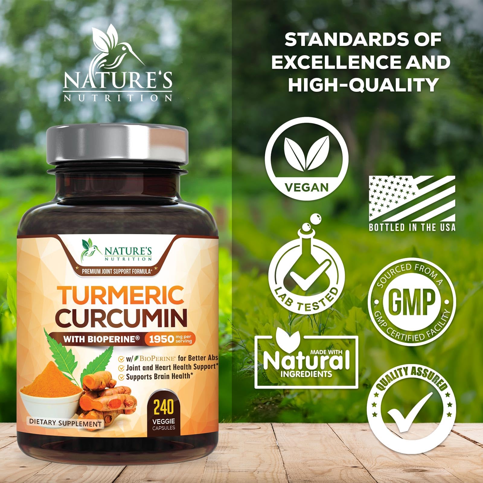 Turmeric Curcumin 1950mg with Bioperine – 95% Curcuminoids, 240 Vegan Capsules, Made in USA