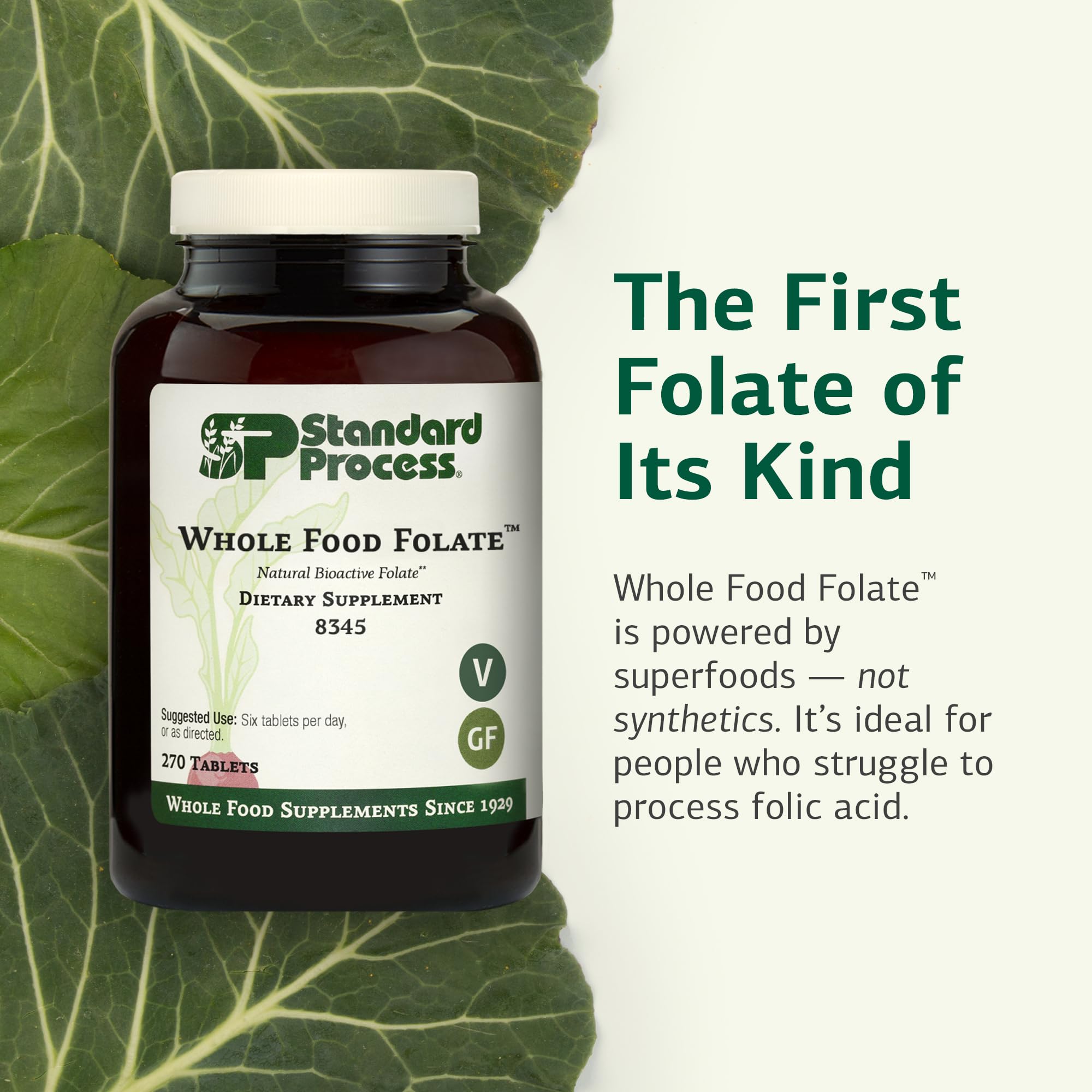Standard Process Whole Food Folate – Natural Bioactive Folate (B9) & B12, 270 Tablets