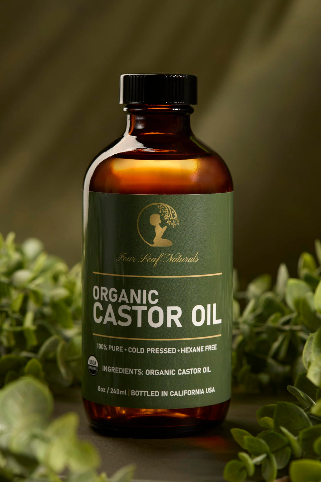 Four Leaf Naturals Organic Unrefined Castor Oil - 8 oz | USDA Certified | Cold-Pressed