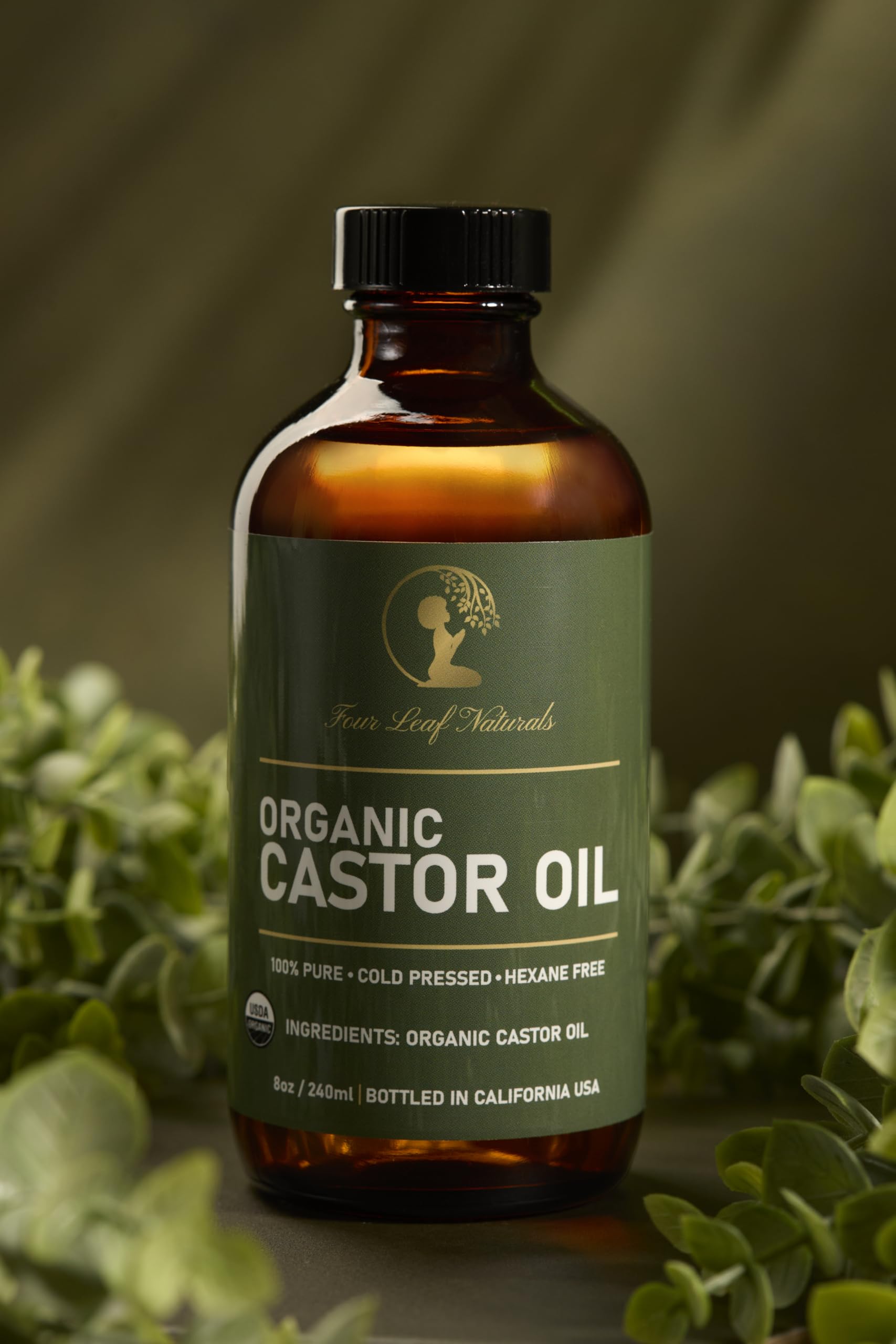 Four Leaf Naturals Organic Unrefined Castor Oil - 8 oz | USDA Certified | Cold-Pressed