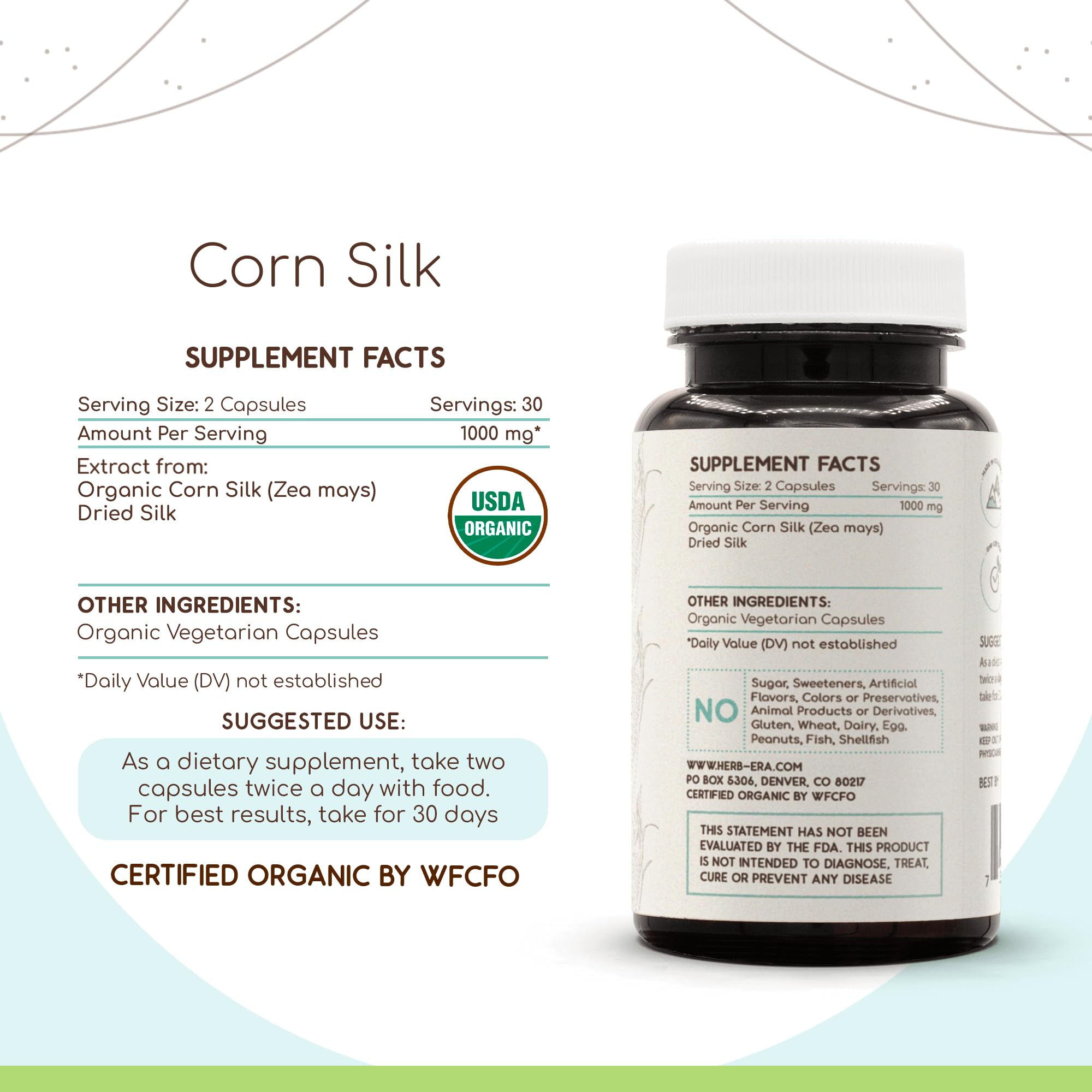 HerbEra Corn Silk USDA Organic 60 Capsules | Organic Herbal Supplement