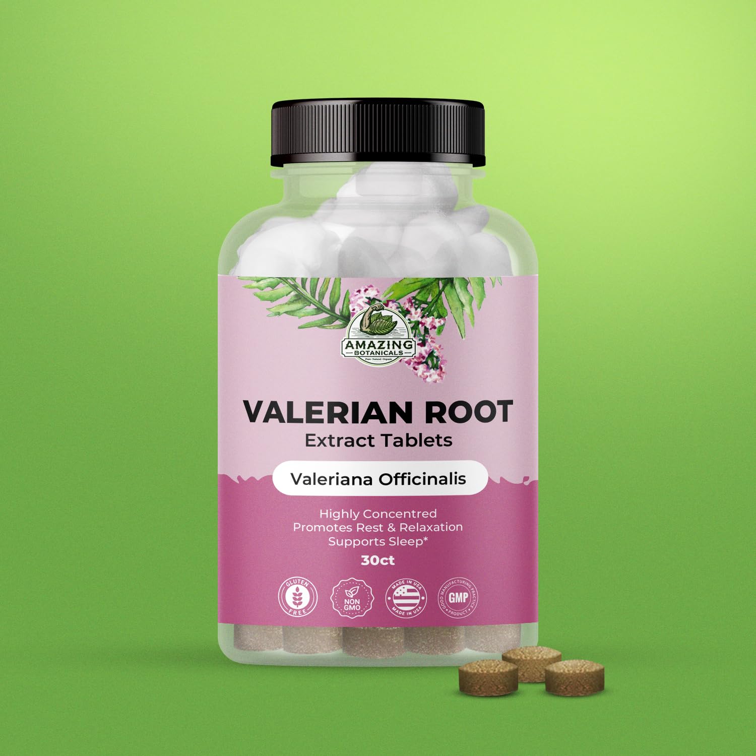 Amazing Botanicals Valerian Root Tablets - Organic 200mg | 30 Count