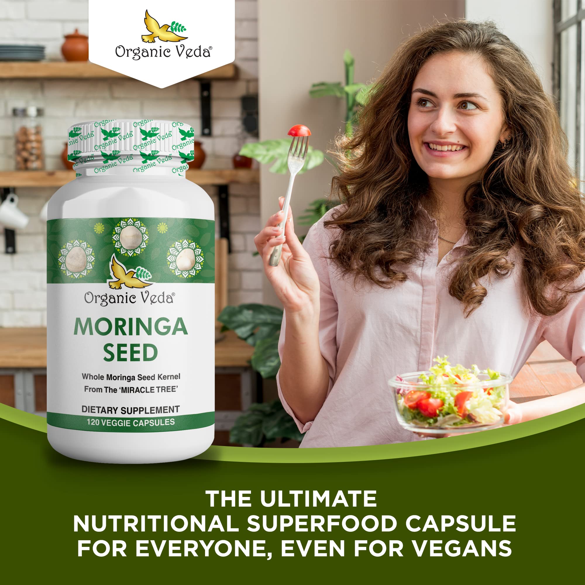 Organic Veda Moringa Seed Capsules – 1000 mg Moringa Seed Powder & Oil, 120 ct