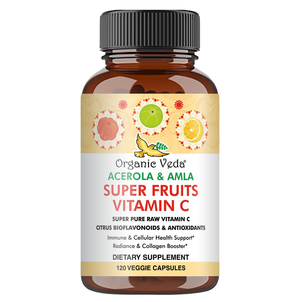 Organic Veda Superfruits Vitamin C Capsule – Acerola & Amla, 120 Vegan Pills