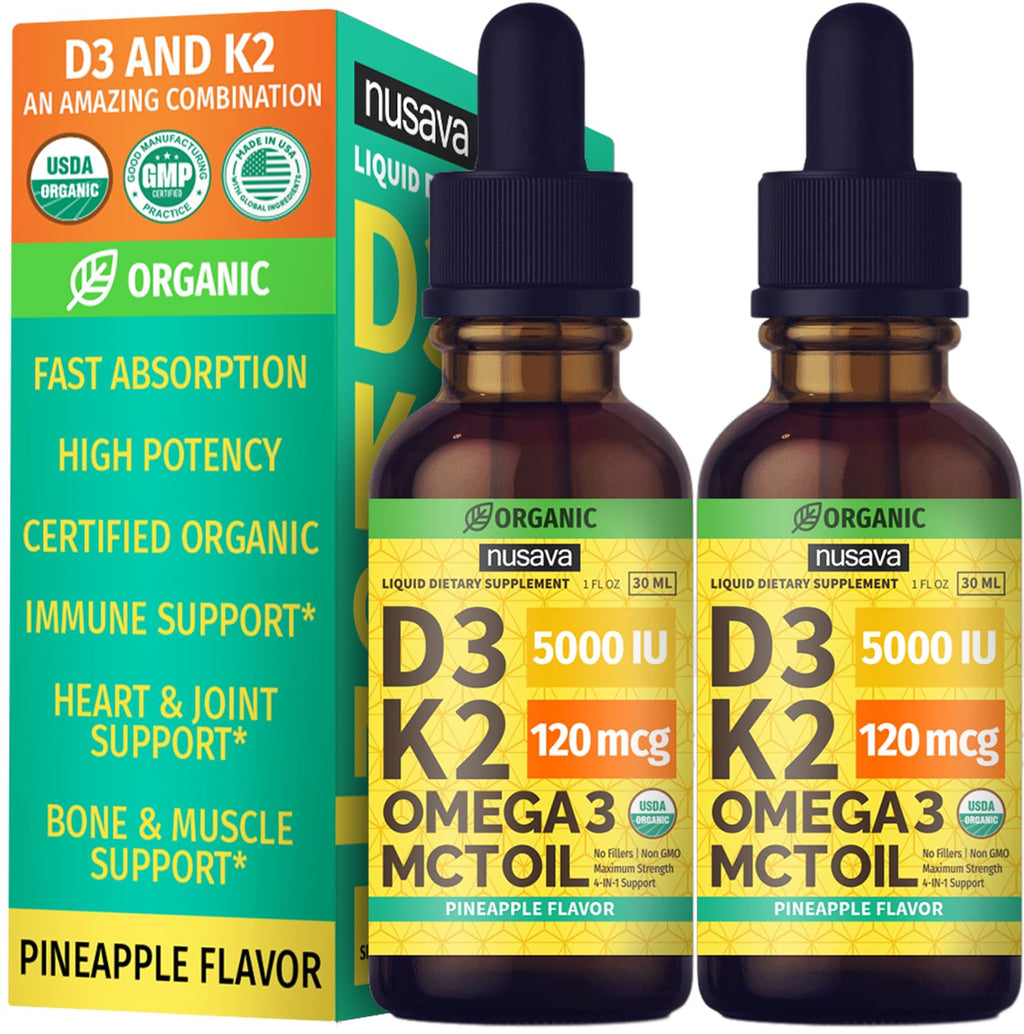 2 Pack Organic Vitamin D3 K2 Drops with MCT Oil – Pineapple 2 fl oz | 5000 IU Immune Support