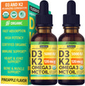 2 Pack Organic Vitamin D3 K2 Drops with MCT Oil – Pineapple 2 fl oz | 5000 IU Immune Support