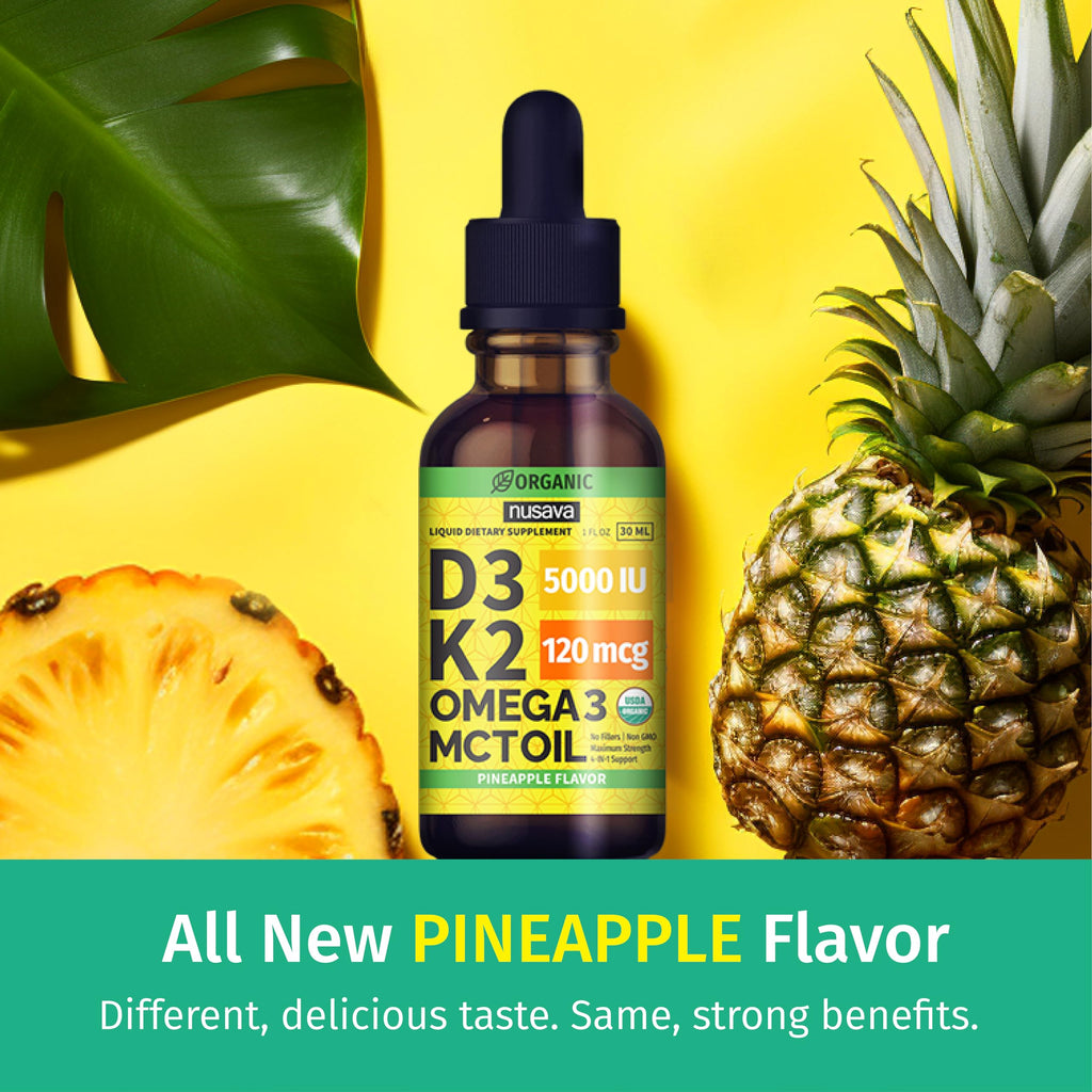 2 Pack Organic Vitamin D3 K2 Drops with MCT Oil – Pineapple 2 fl oz | 5000 IU Immune Support