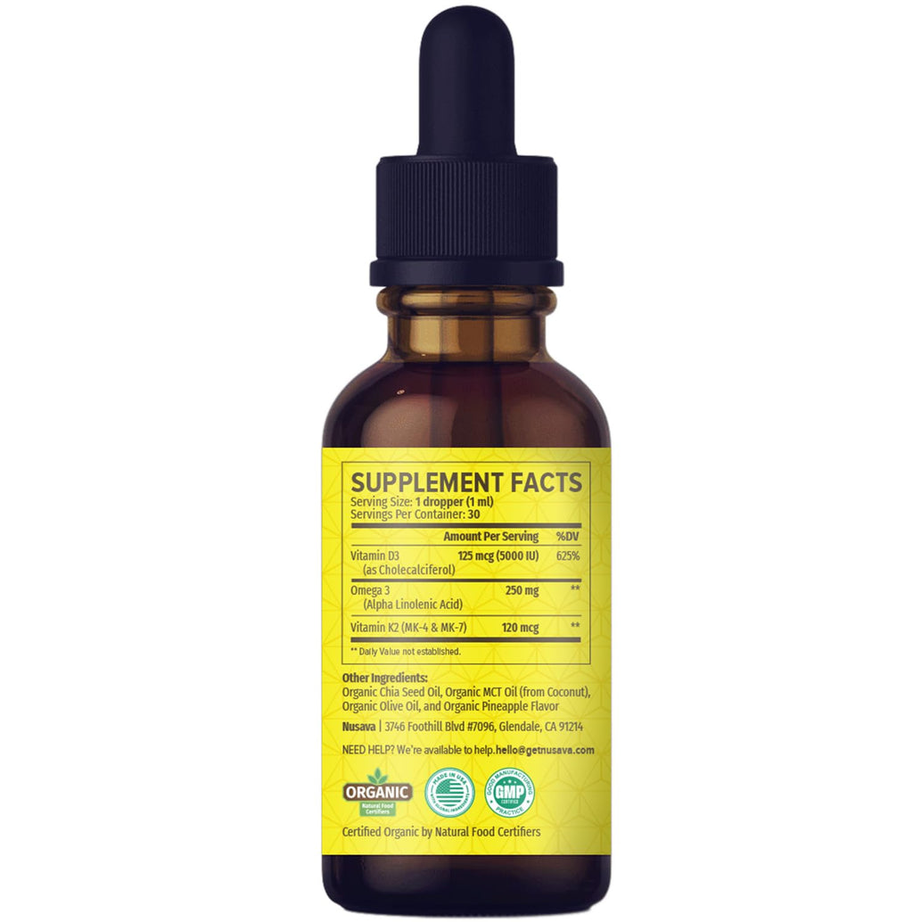 2 Pack Organic Vitamin D3 K2 Drops with MCT Oil – Pineapple 2 fl oz | 5000 IU Immune Support