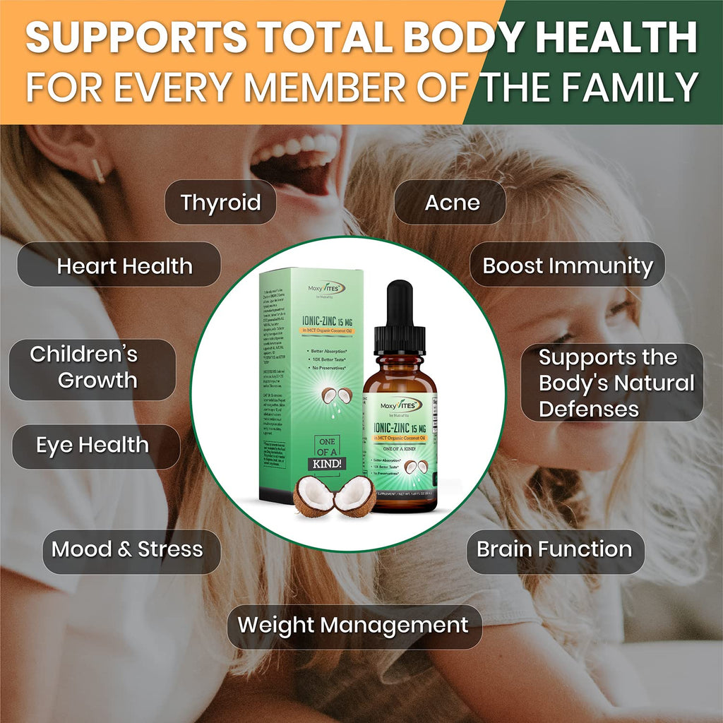 Organic Zinc Supplements for Kids, Adults - Zinc Sulfate - Liquid Zinc Supplement - Pure Ionic Zinc Drops in Coconut Oil for Immune Support, Skin - NO Preservatives & Great Taste - 100 Vegan Servings