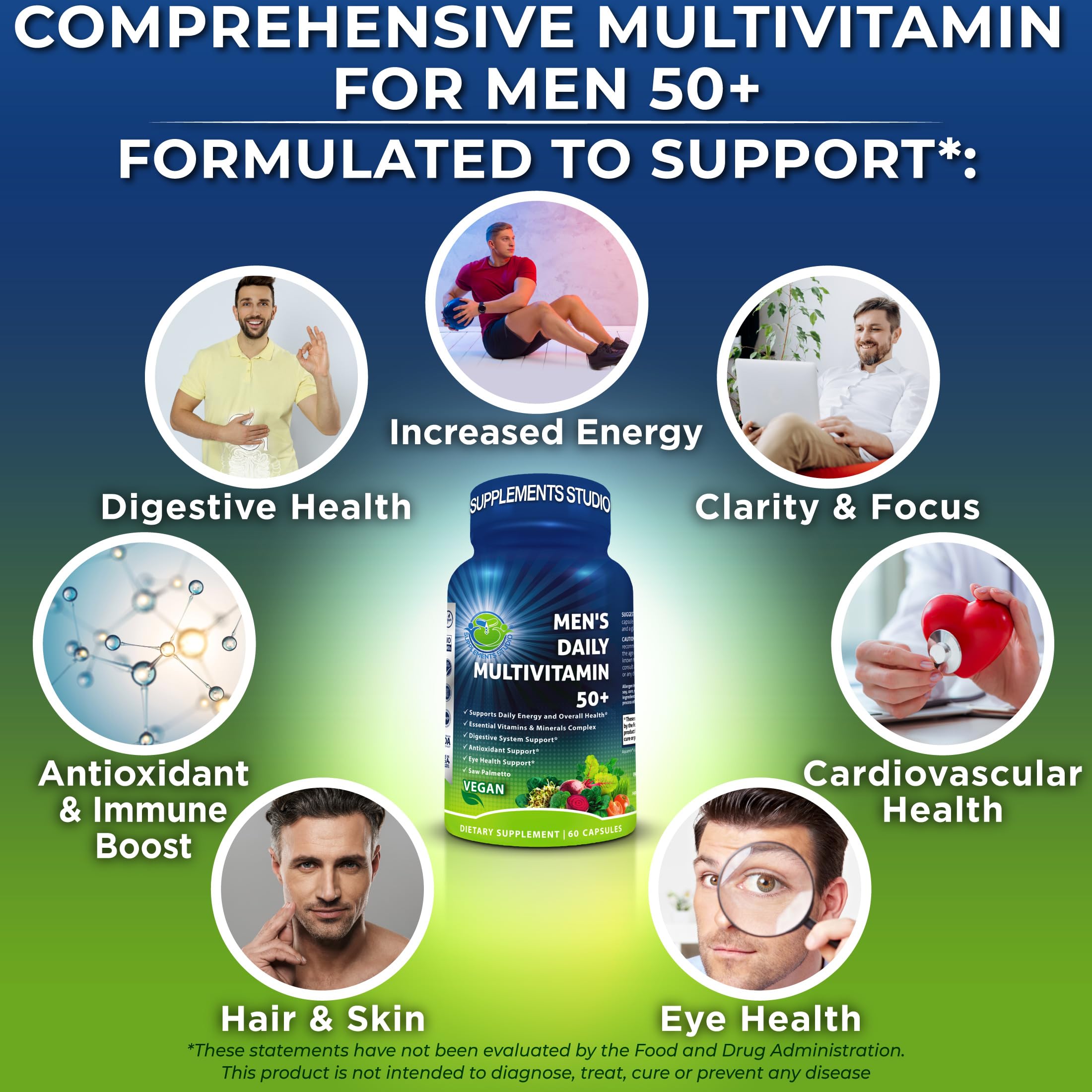 Men's Daily Multivitamin 50+ - Vegan Methylated Multivitamin for Men 50+