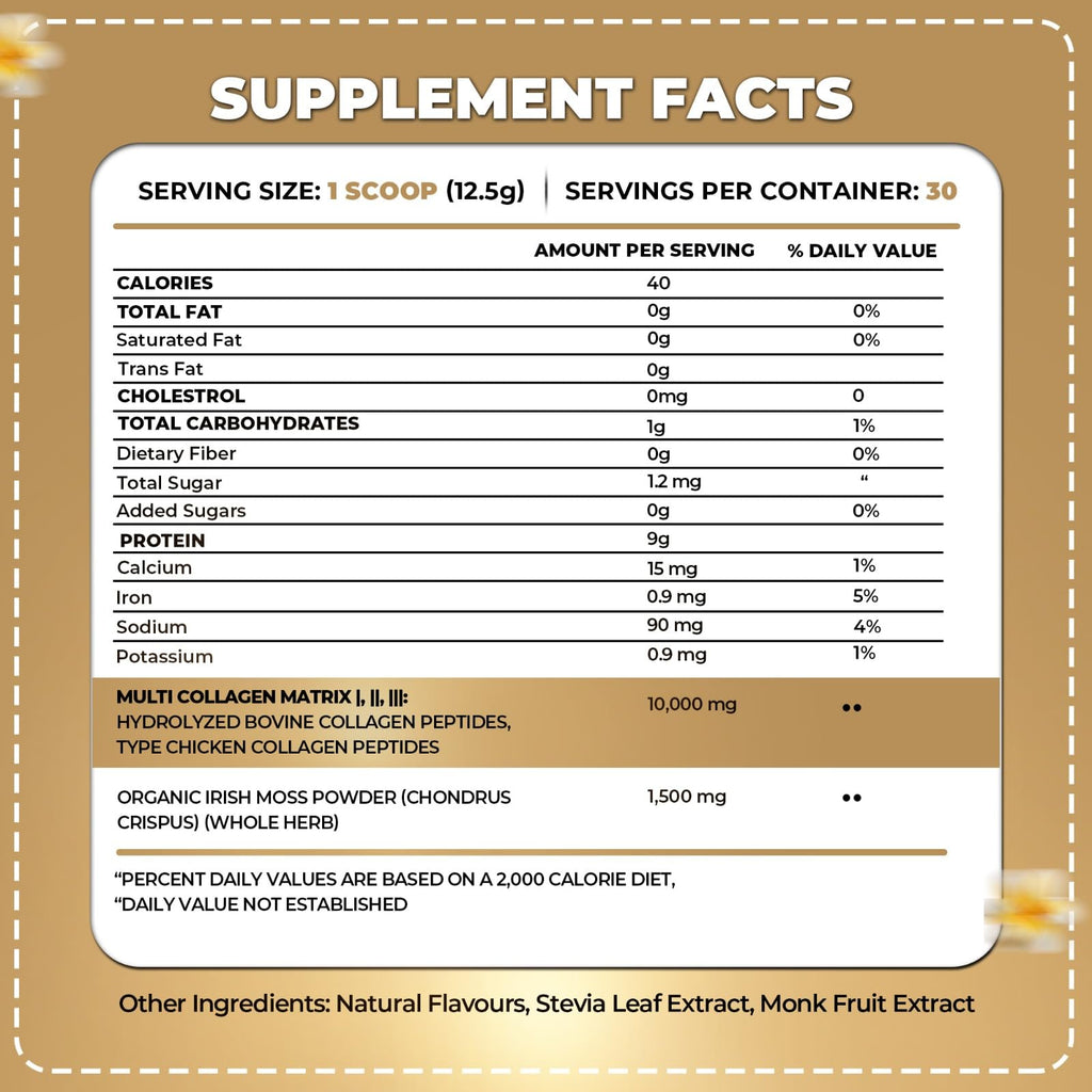 Organics Nature Vanilla Caramel Collagen Peptides with Irish Sea Moss – Organic, Non-GMO (380g)