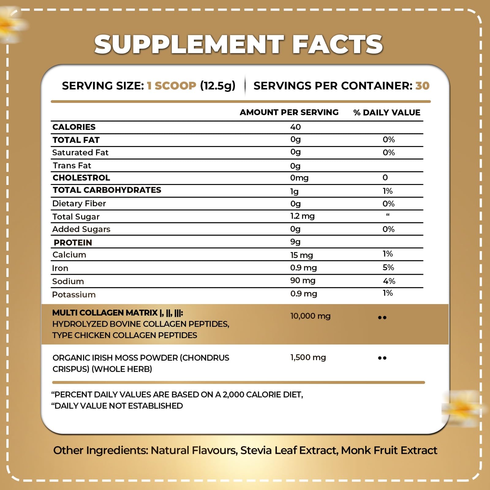 Organics Nature Vanilla Caramel Collagen Peptides with Irish Sea Moss – Organic, Non-GMO (380g)