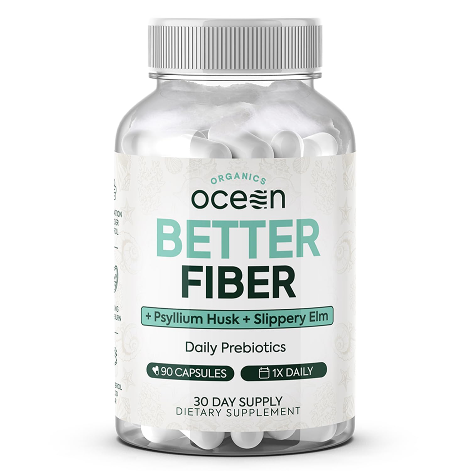 Organics Ocean Better Fiber - Daily Fiber Supplement for Softer Stool - 90 Capsules