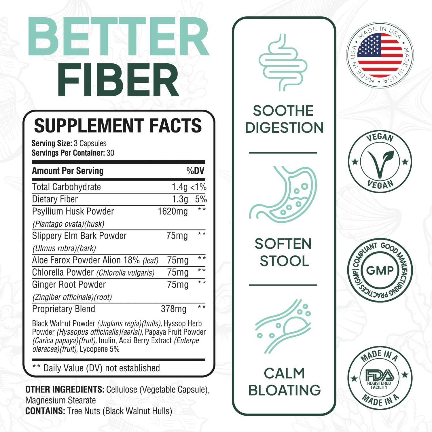 Organics Ocean Better Fiber - Daily Fiber Supplement for Softer Stool - 90 Capsules