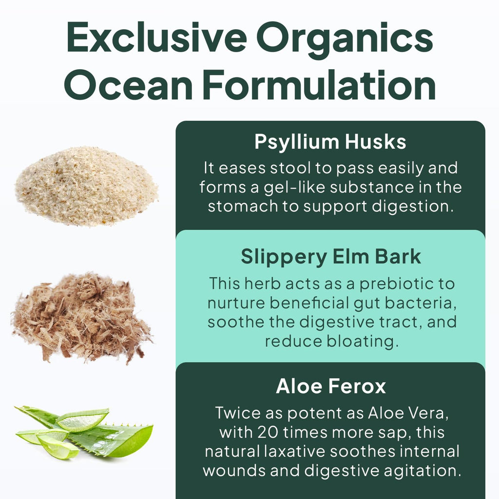 Organics Ocean Better Fiber - Daily Fiber Supplement for Softer Stool - 90 Capsules