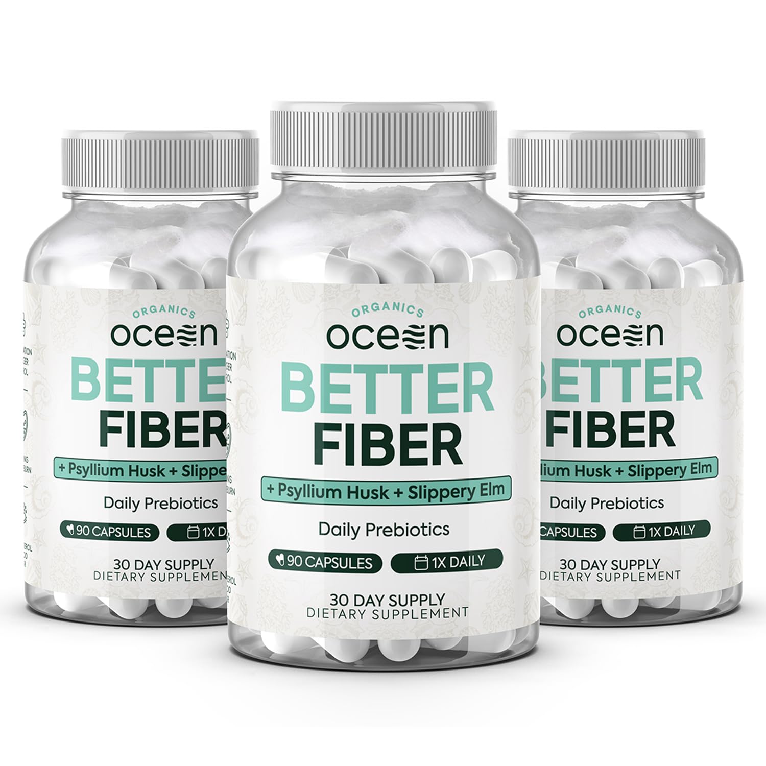 Organics Ocean Better Fiber - Daily Fiber Supplement for Gentle, Regular Bowel Movements (3 Bottles)