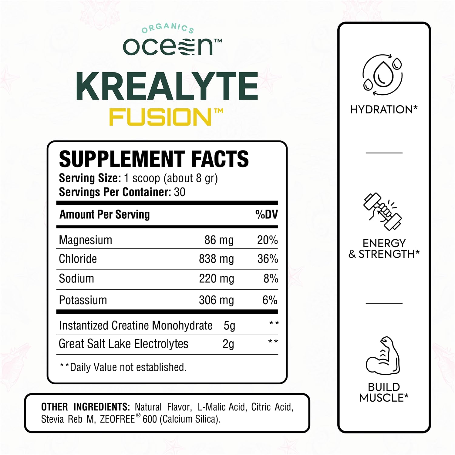 Organics Ocean Krealyte Fusion: Instantized Creatine Monohydrate + Electrolytes, Pink Lemonade, 30 Servings