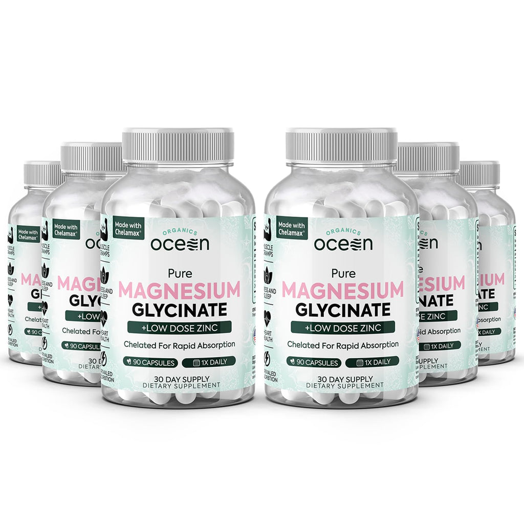 Organics Ocean Magnesium Glycinate with Zinc - Maximum Strength - 6 Bottles
