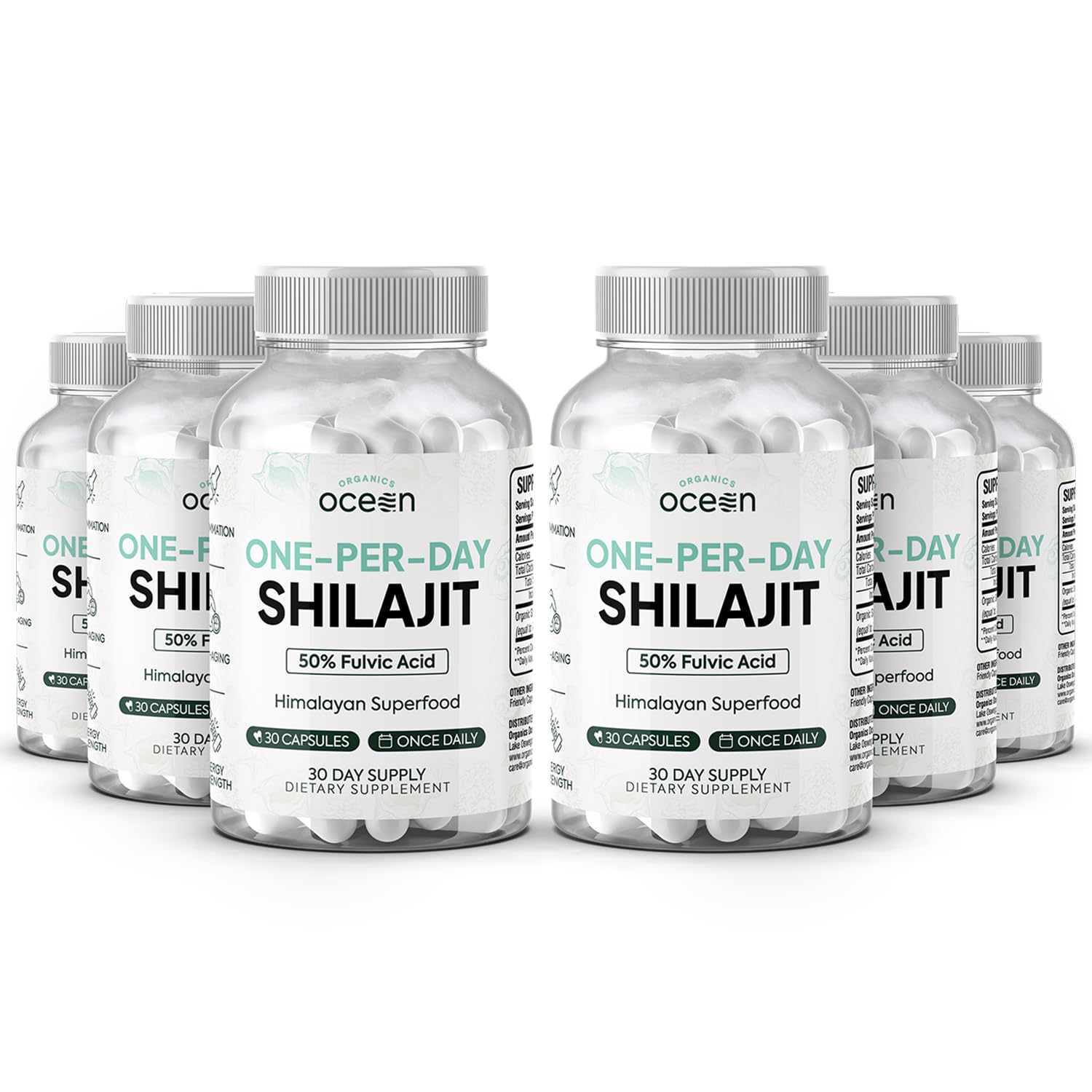 Organics Ocean One-Per-Day Shilajit Capsules – Himalayan Shilajit for Hormone Support – 6 Bottles