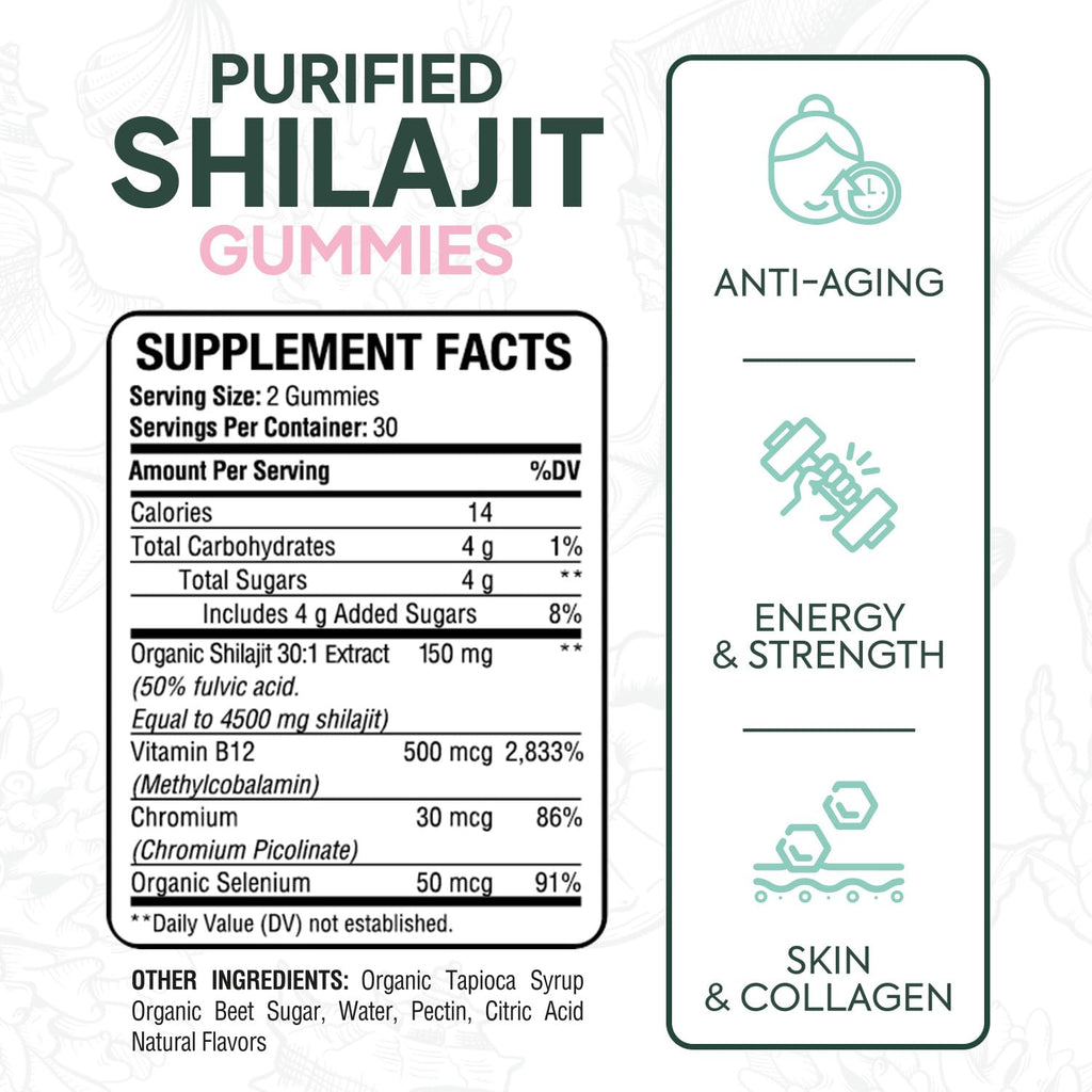 Organics Ocean Shilajit Gummies – Energy, Hormone Support & Skin Health (60 Gummies)