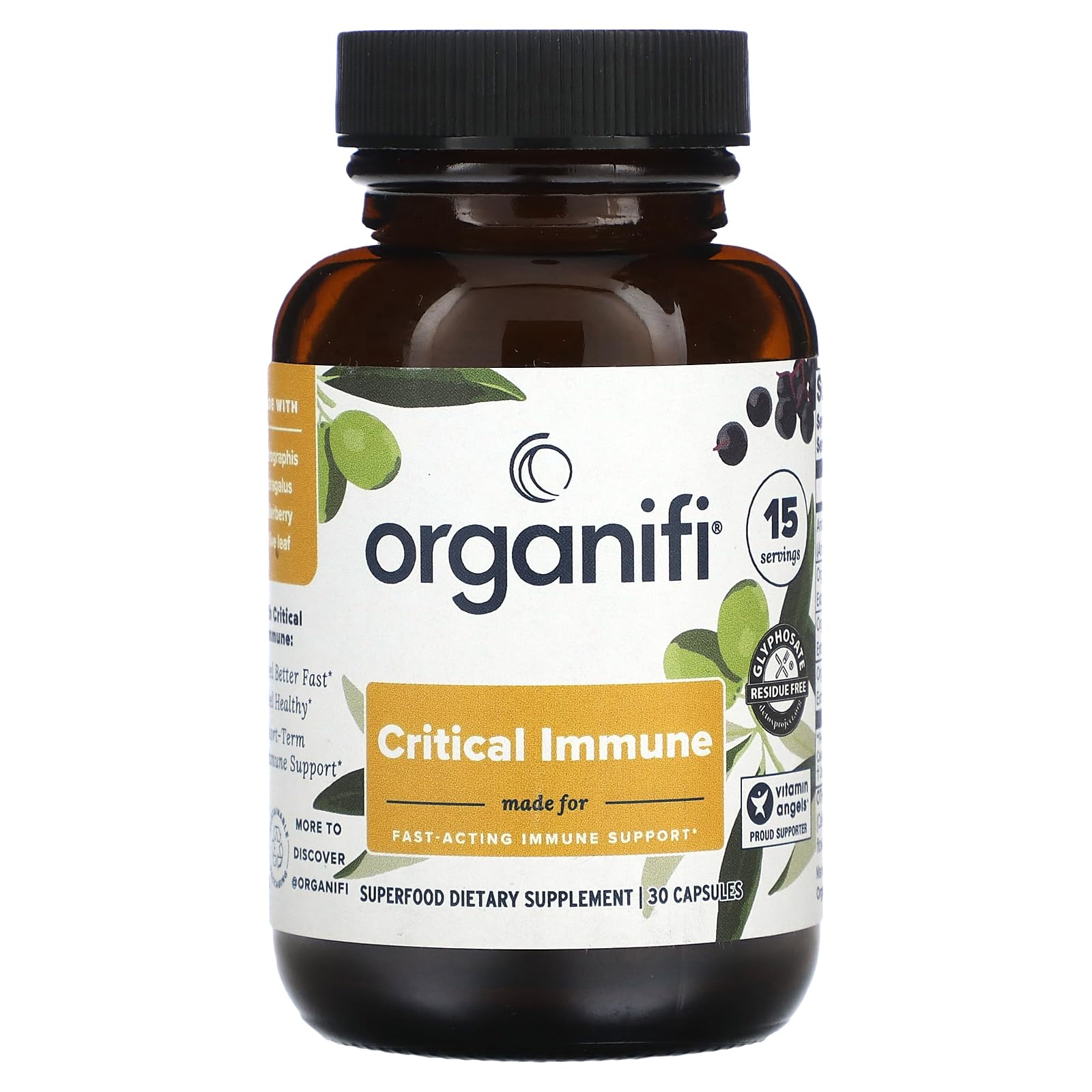 Organifi Critical Immune – Immune Support Blend with Elderberry, Andrographis & Astragalus (30 Caps)