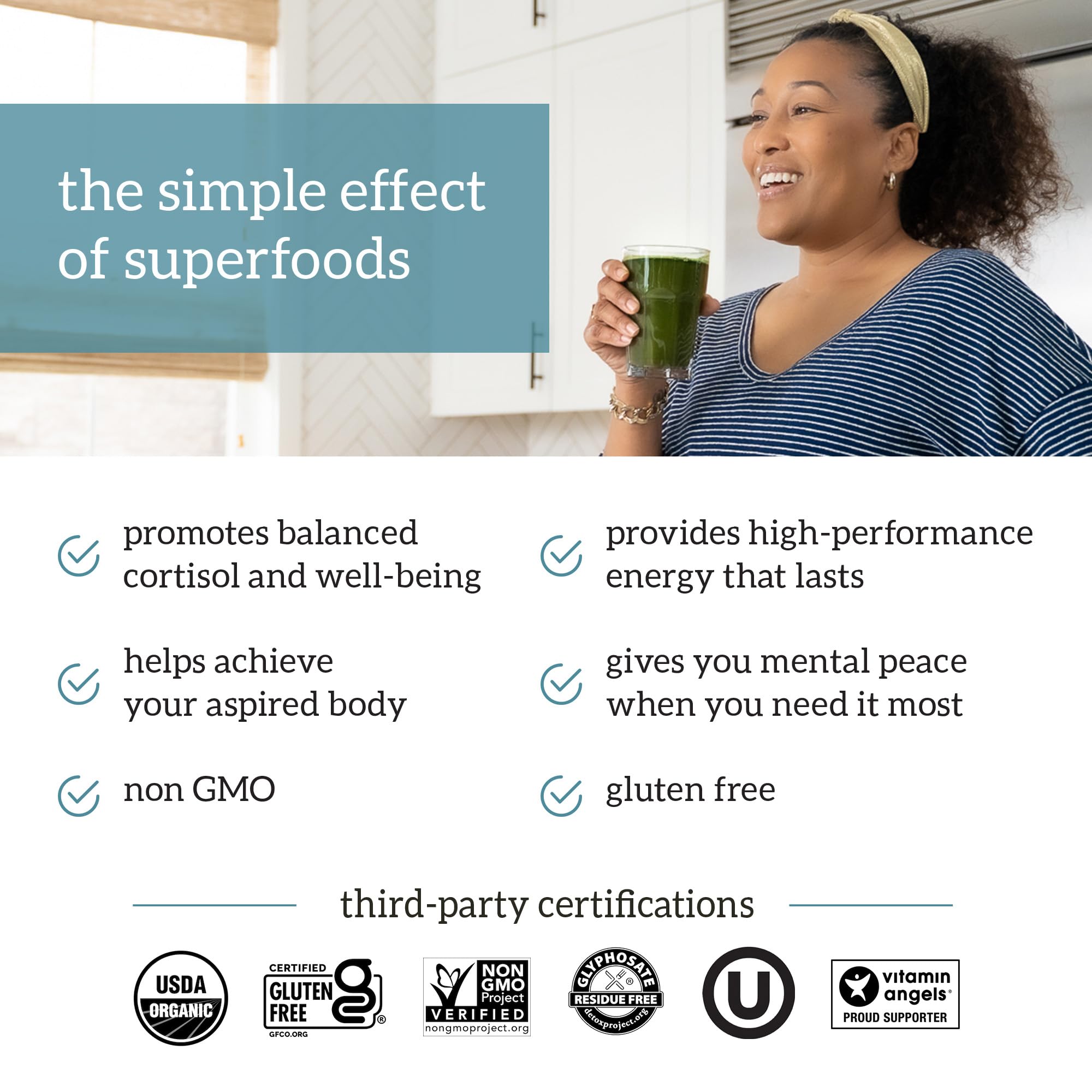 Organifi Green Juice Powder – Organic Superfoods for Energy, Cortisol Balance, Fitness Goals (30-Day Supply)