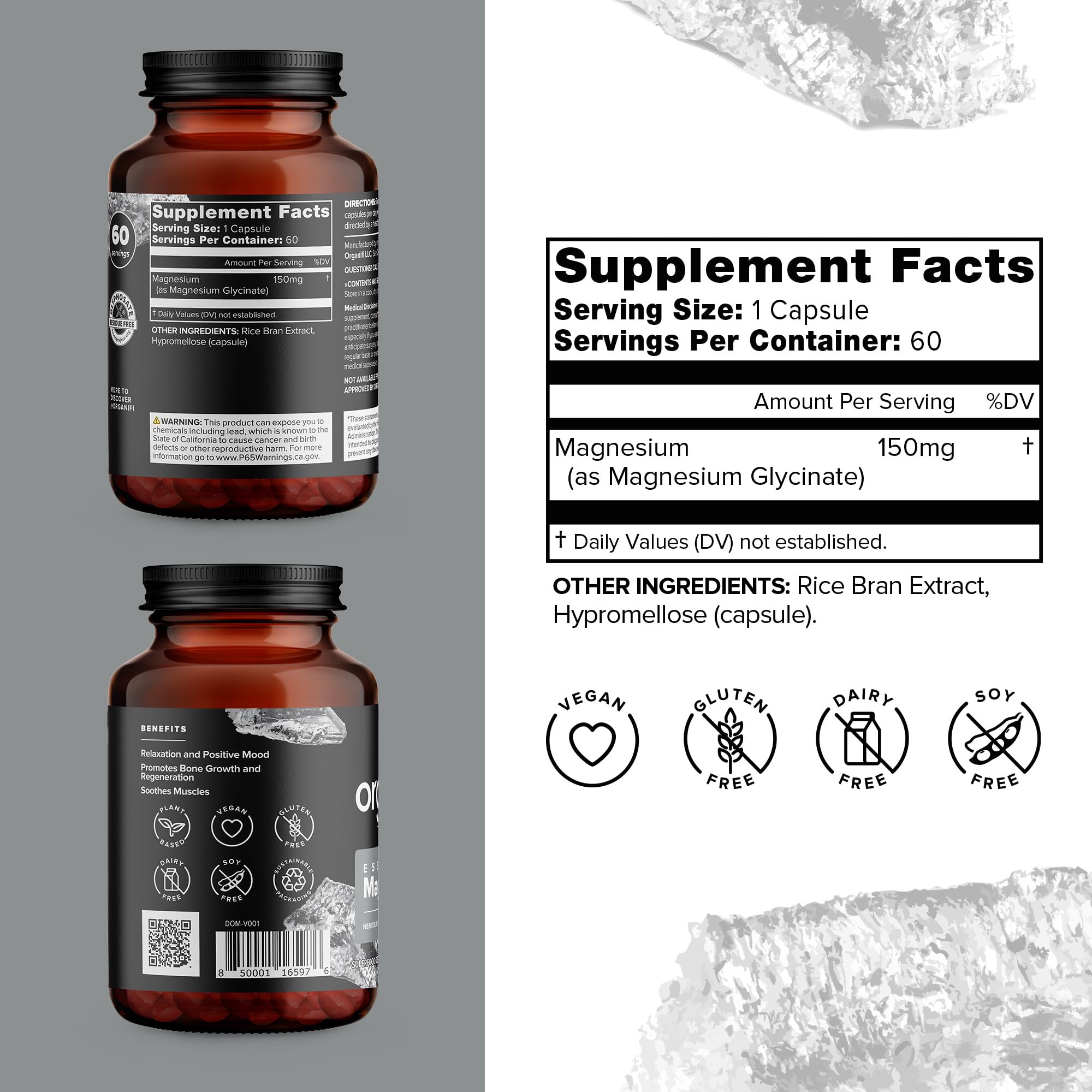 Organifi Essential Magnesium Glycinate 150mg | Bone & Muscle Health | 60 Vegan Capsules