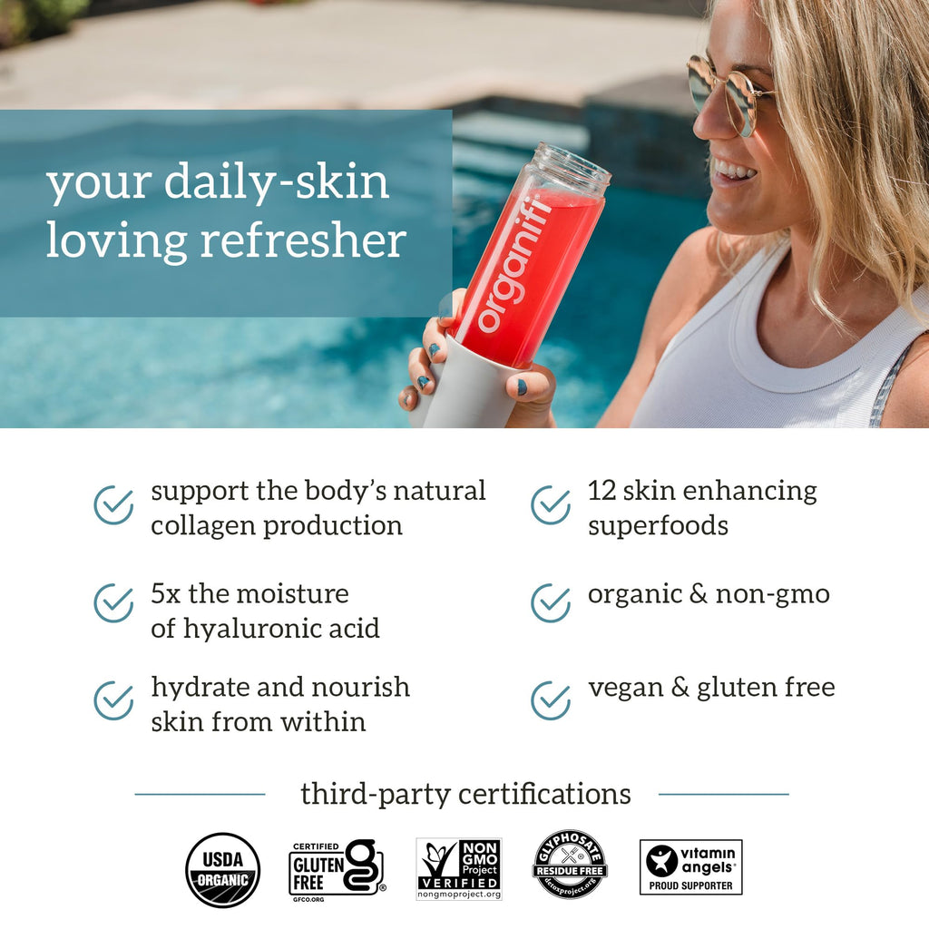 Organifi Glow - Vegan Collagen Powder for Women | Organic Flavored Water Ingredient, 30 Servings