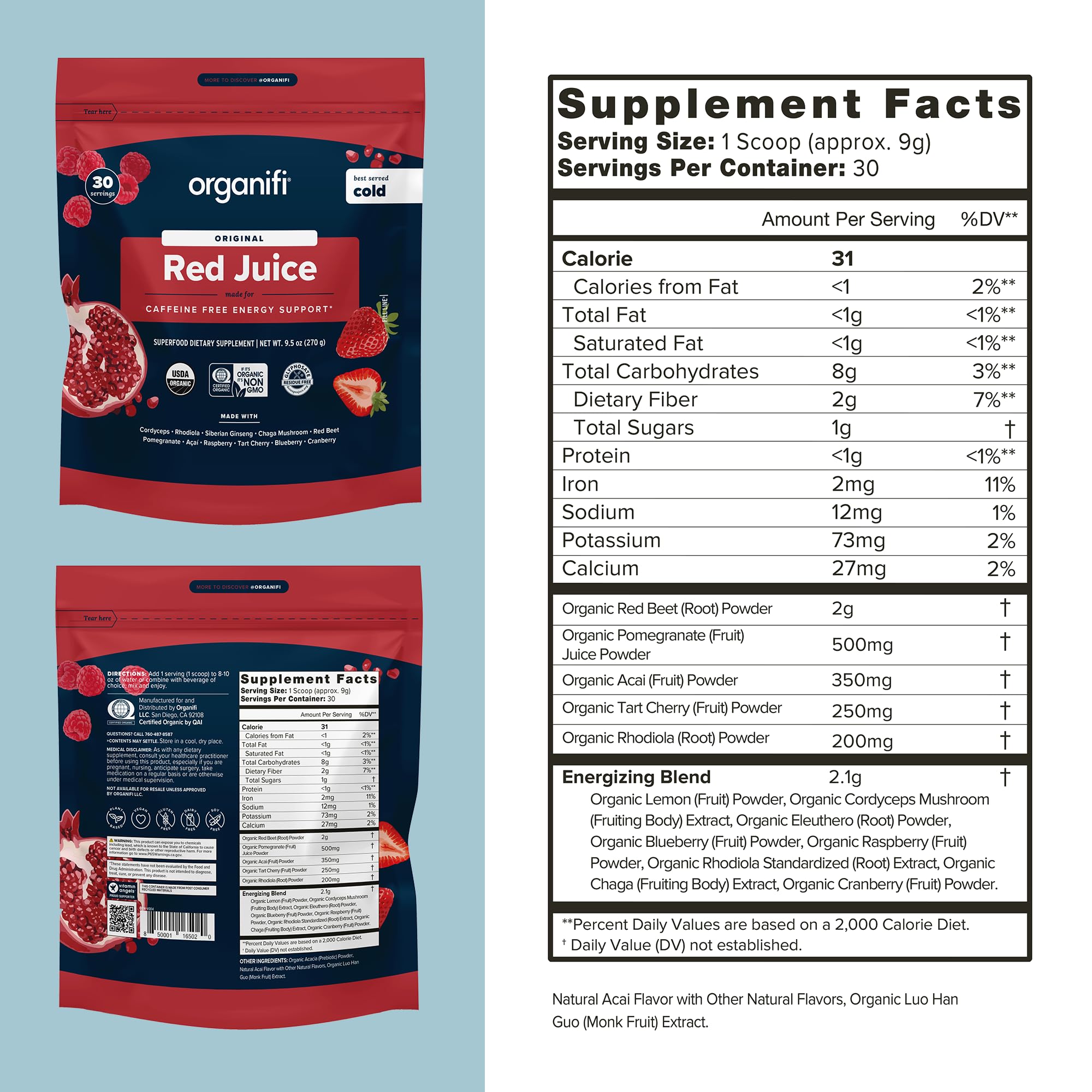 Organifi Red Juice – Energy Powder for Focus, Digestion & Immune Support | 90 Servings