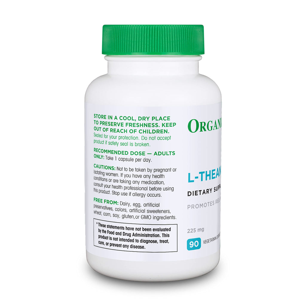 Organika L-Theanine Supplement 8 oz - 90 Capsules | 90 Day Calm & Focus