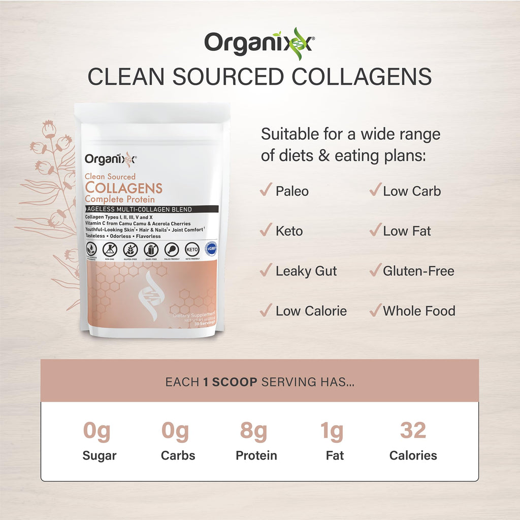 Organixx Collagen Peptides Powder with Vitamin C – Unflavored, 30 Servings
