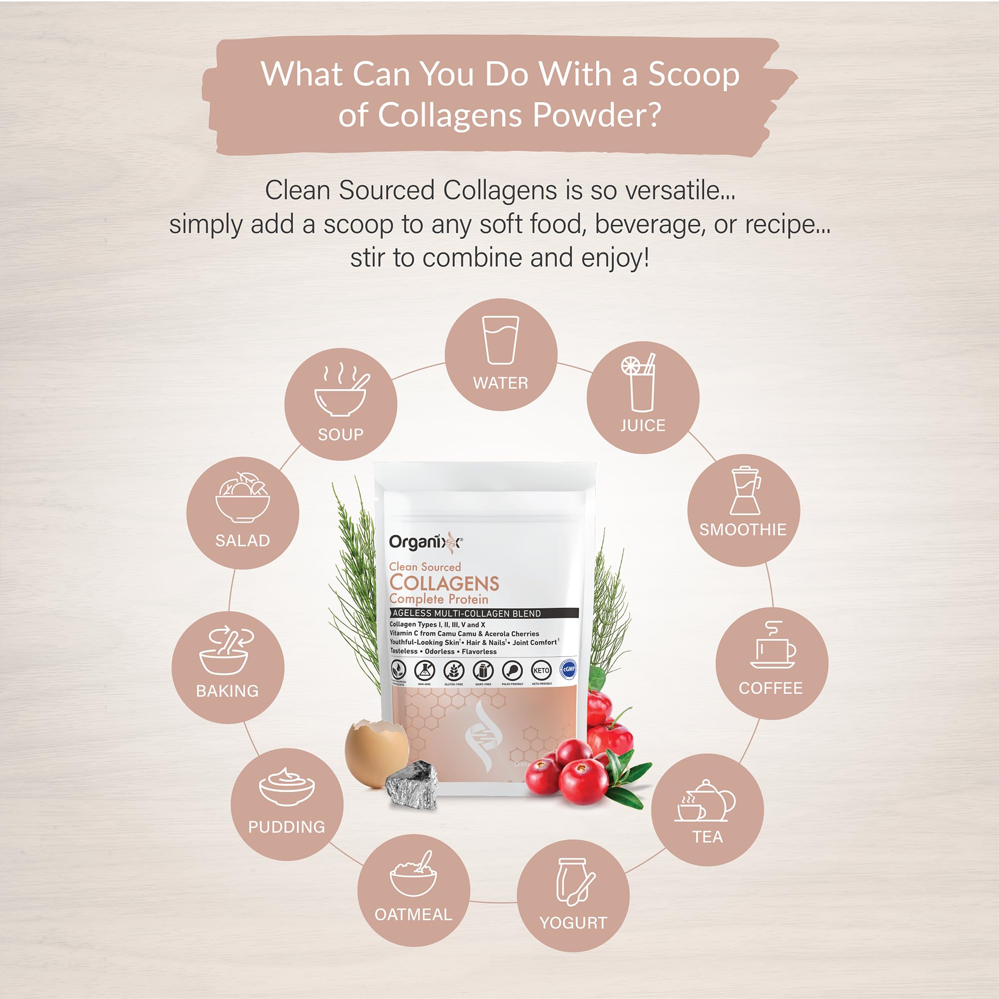 Organixx Collagen Peptides Powder with Vitamin C – Unflavored, 30 Servings
