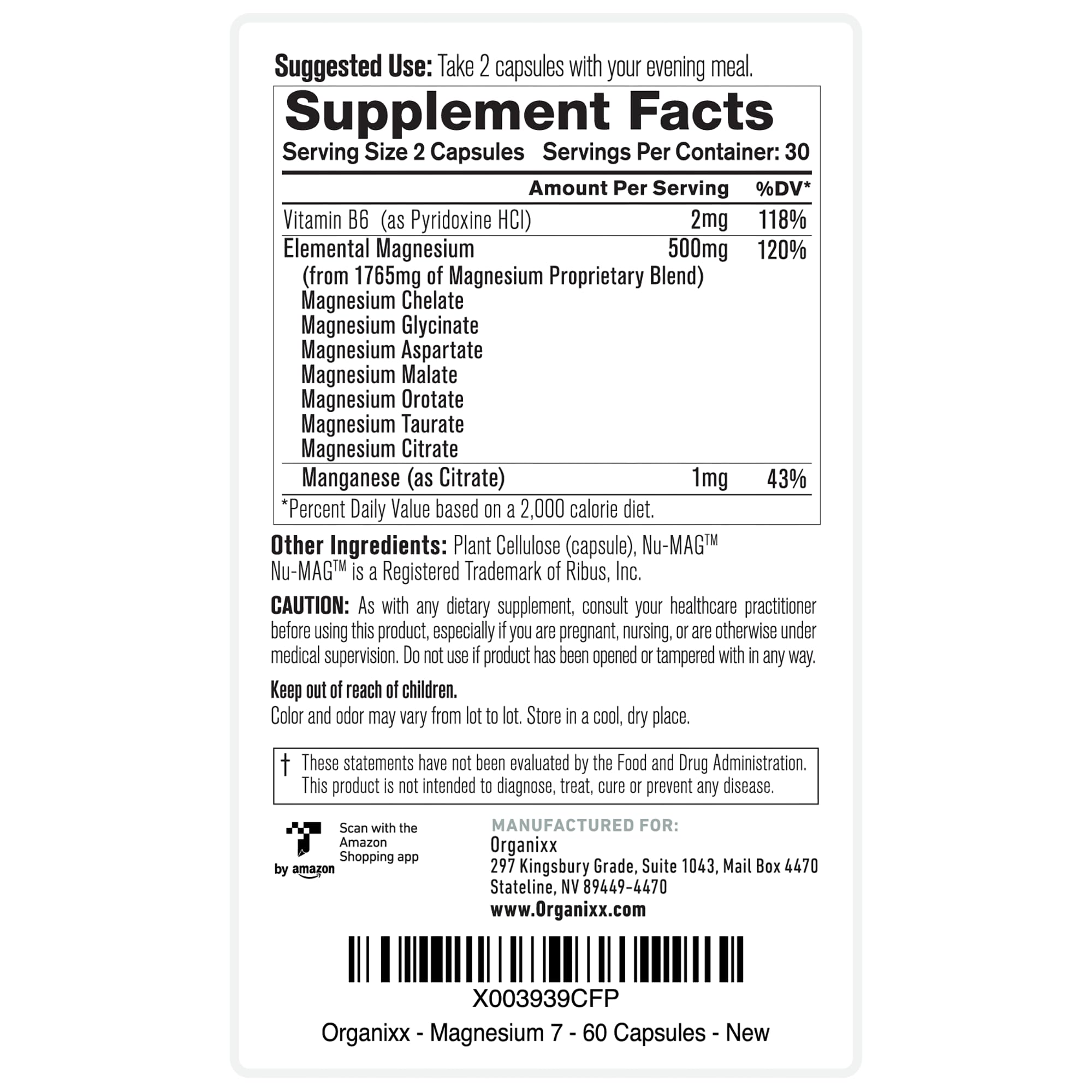 Organixx Magnesium 7 Supplement — Sleep Support & Muscle Recovery (3-Pack)