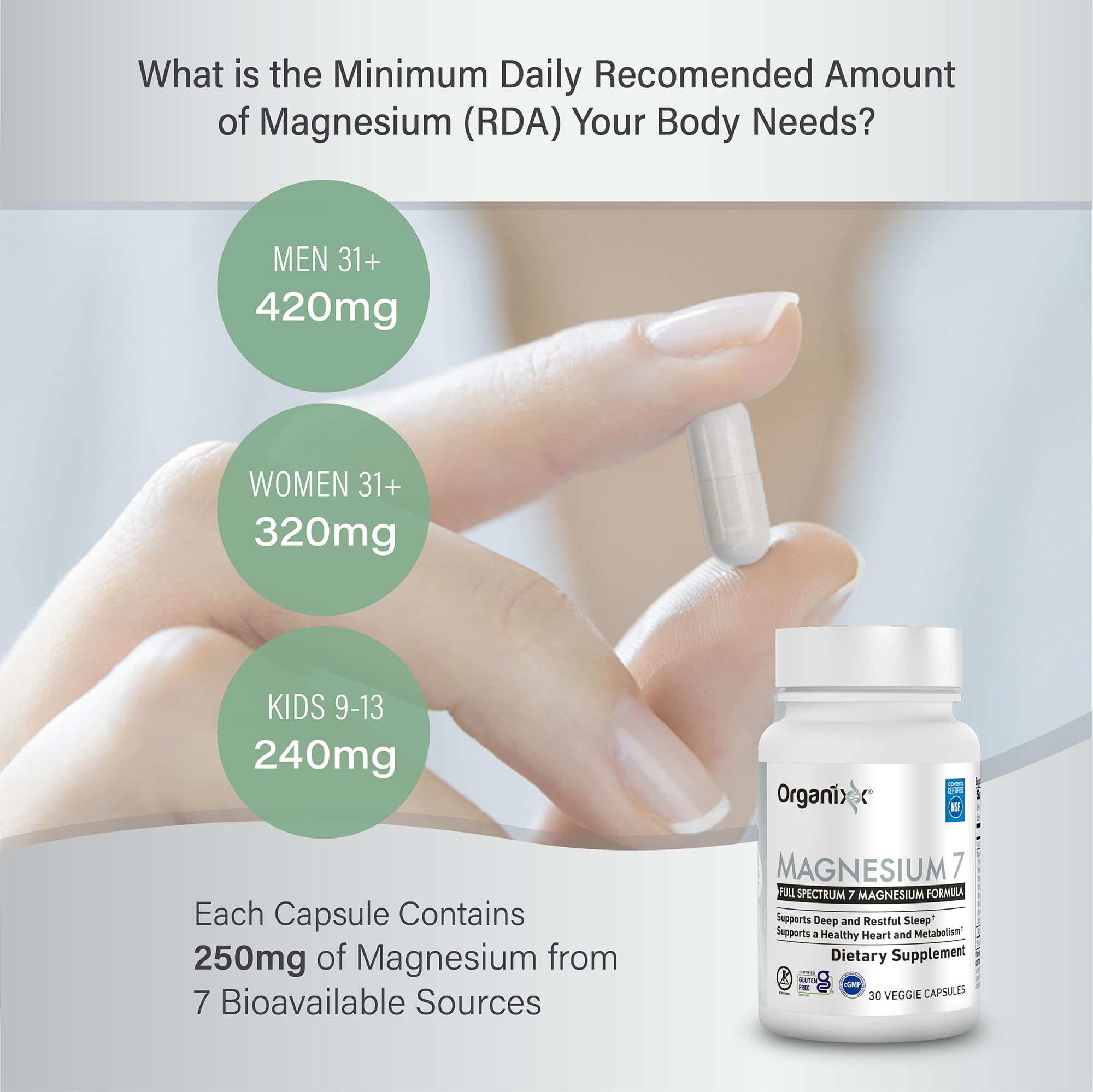 Organixx Magnesium Glycinate – Sleep Support, 90 Capsules, Vegan & Gluten Free